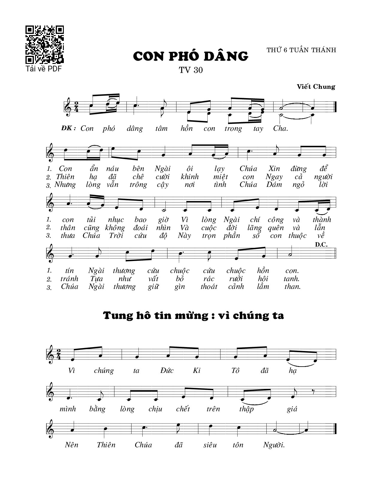 Page 1 of Sheet music PDF Con phó dâng 2 (Thánh Vịnh 30) - Viết Chung
