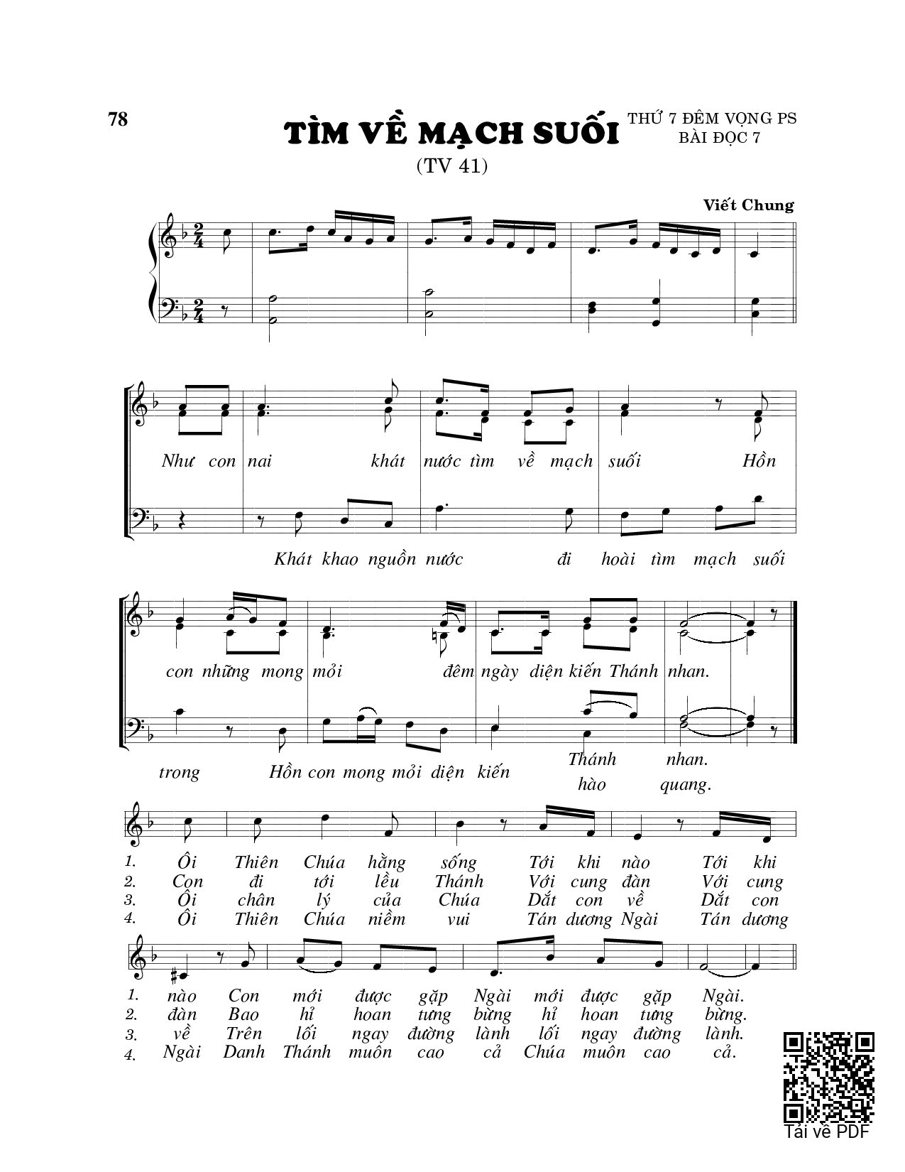 Page 1 of Sheet music PDF Tìm về mạch suối (Thánh Vịnh 41) - Viết Chung