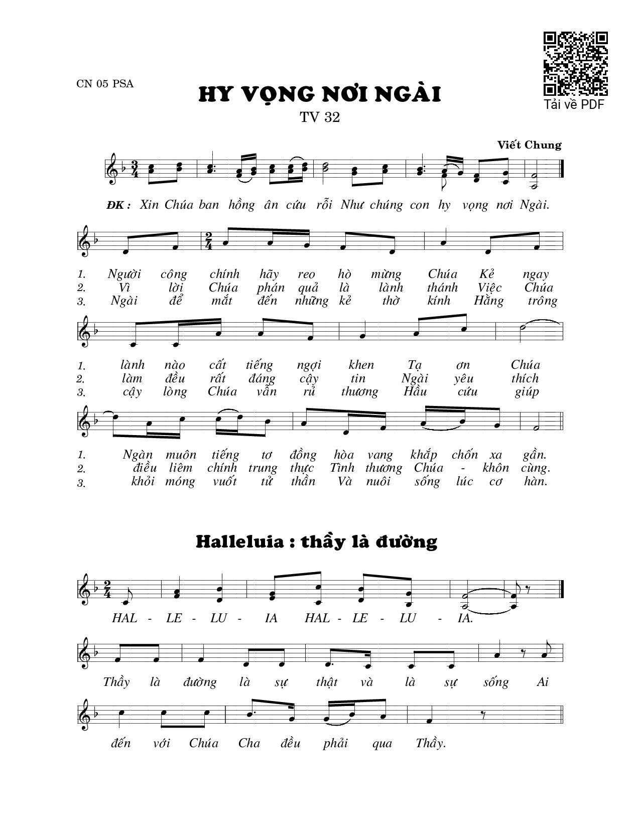 Page 1 of Sheet music PDF Hy vọng nơi Ngài (Thánh Vịnh 32) - Viết Chung