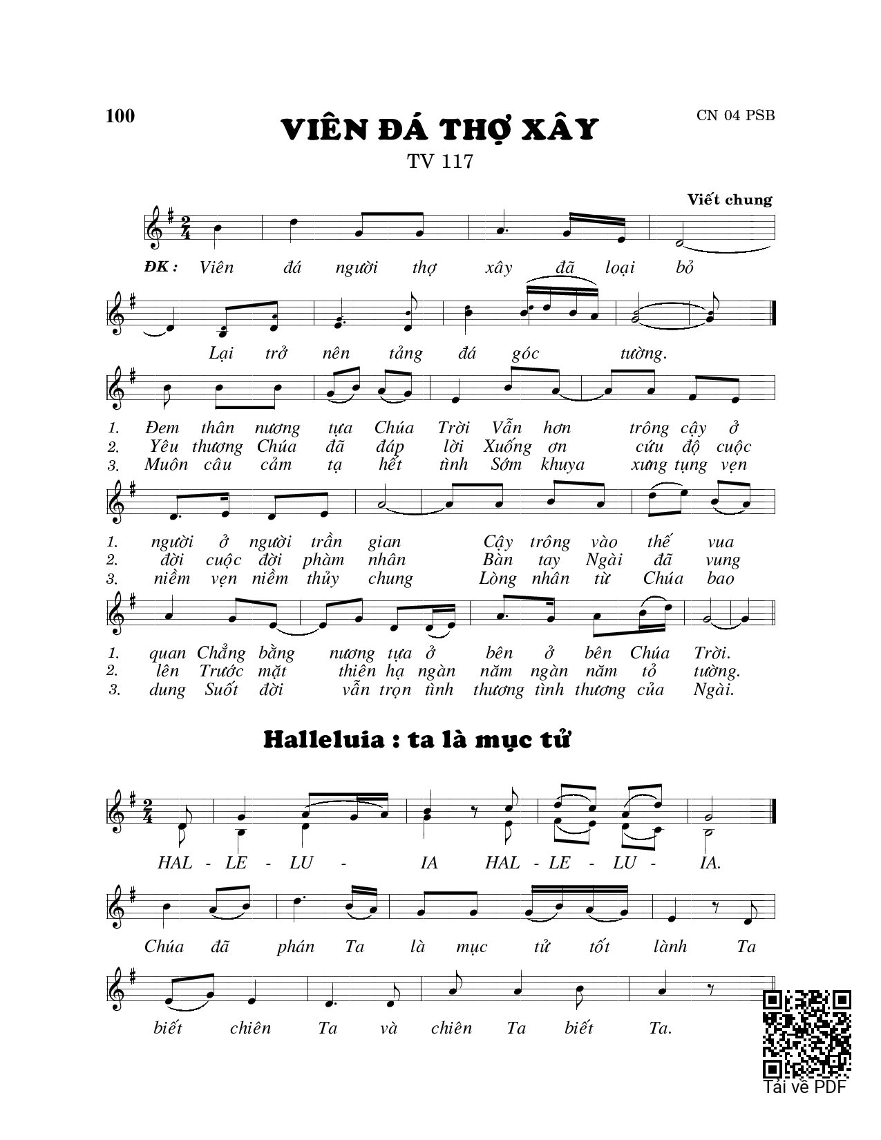 Sheet PDF of Viên đá thợ xây (Thánh Vịnh 117)