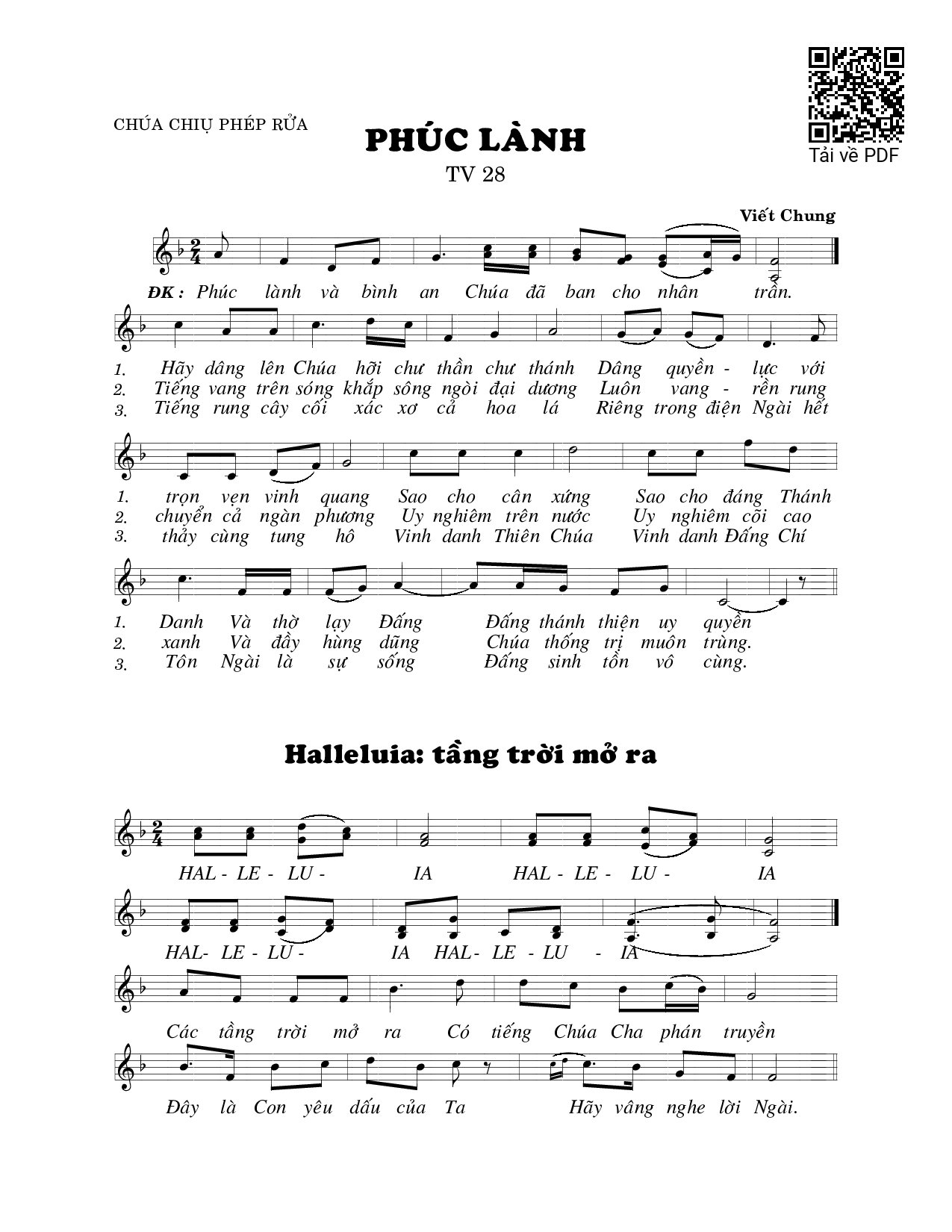Page 1 of Sheet music PDF Phúc lành (Thánh Vịnh 28) - Viết Chung