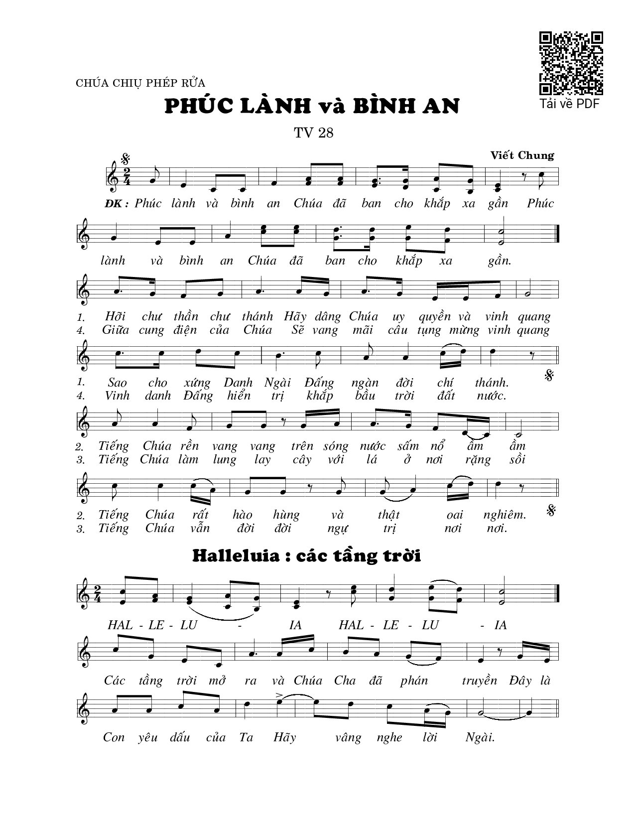 Page 1 of Sheet music PDF Phúc lành và bình an (Thánh Vịnh 28) - Viết Chung