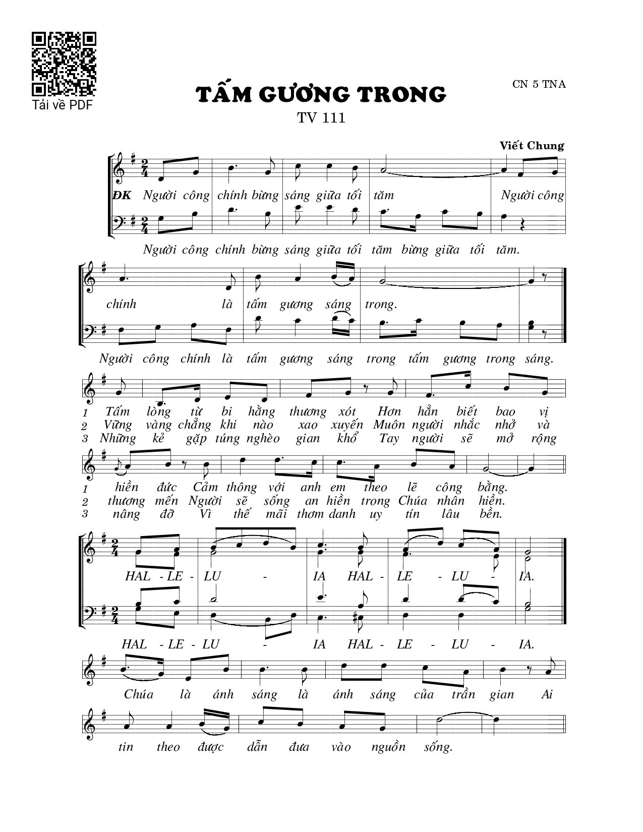 Page 1 of Sheet music PDF Tấm gương trong (Thánh Vịnh 111) - Viết Chung