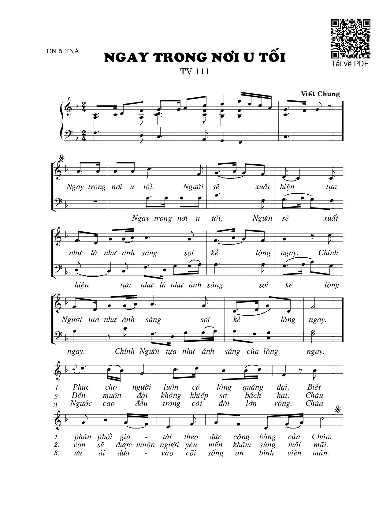 Sheet PDF of Ngay trong noi u tối (Thánh Vịnh 111)