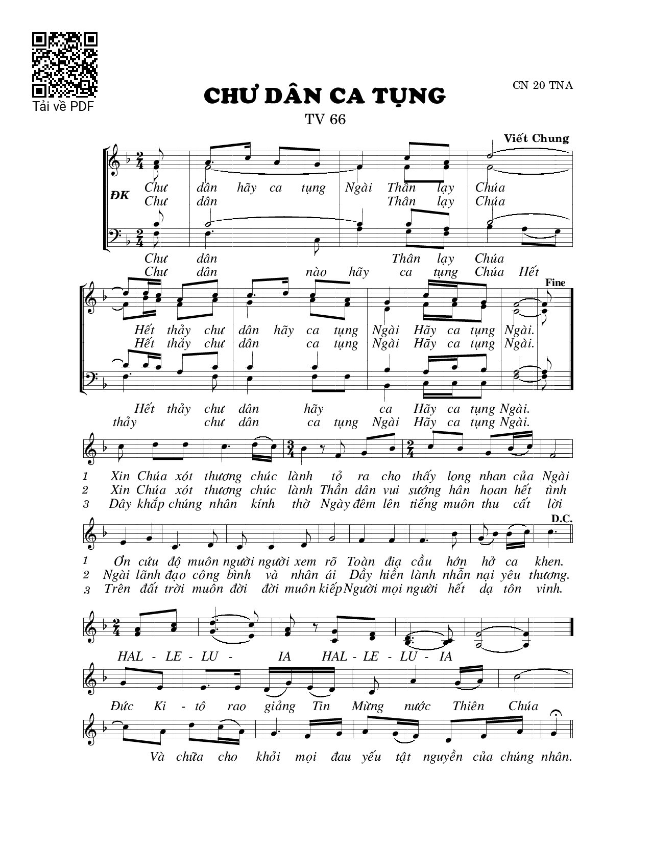Page 1 of Sheet music PDF Chư dân ca tụng (Thánh Vịnh 66) - Viết Chung
