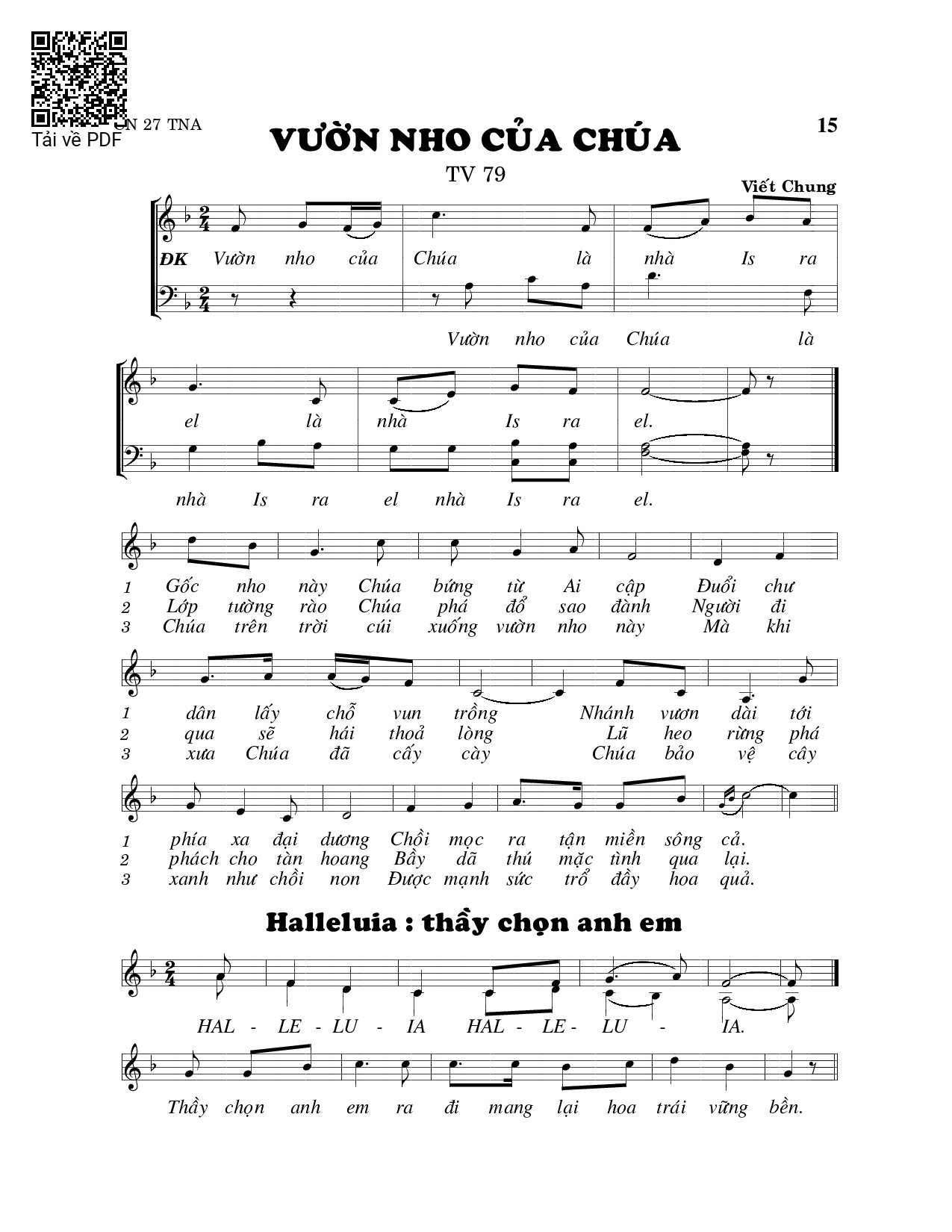 Page 1 of Sheet music PDF Vườn nho của Chúa (Thánh Vịnh 79) - Viết Chung