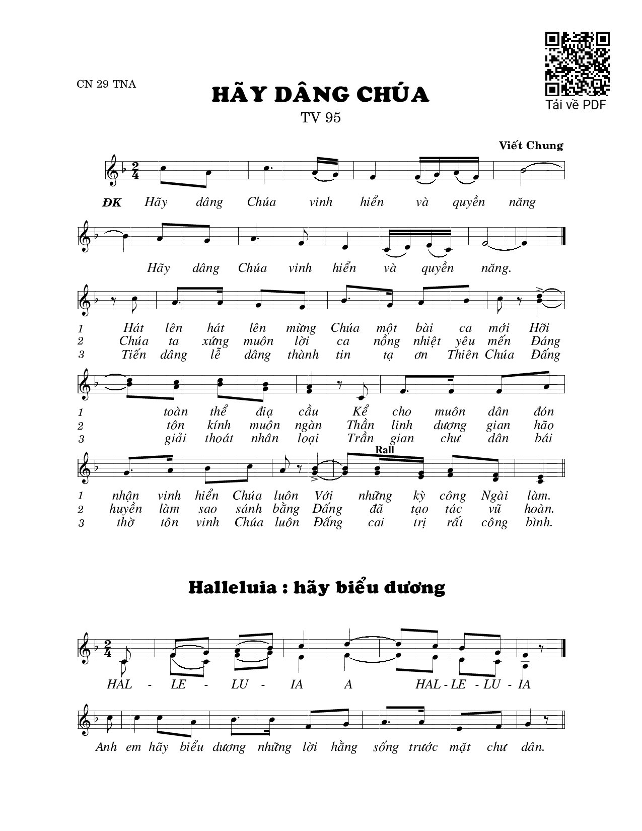 Page 1 of Sheet music PDF Hãy dâng Chúa (Thánh Vịnh 95) - Viết Chung