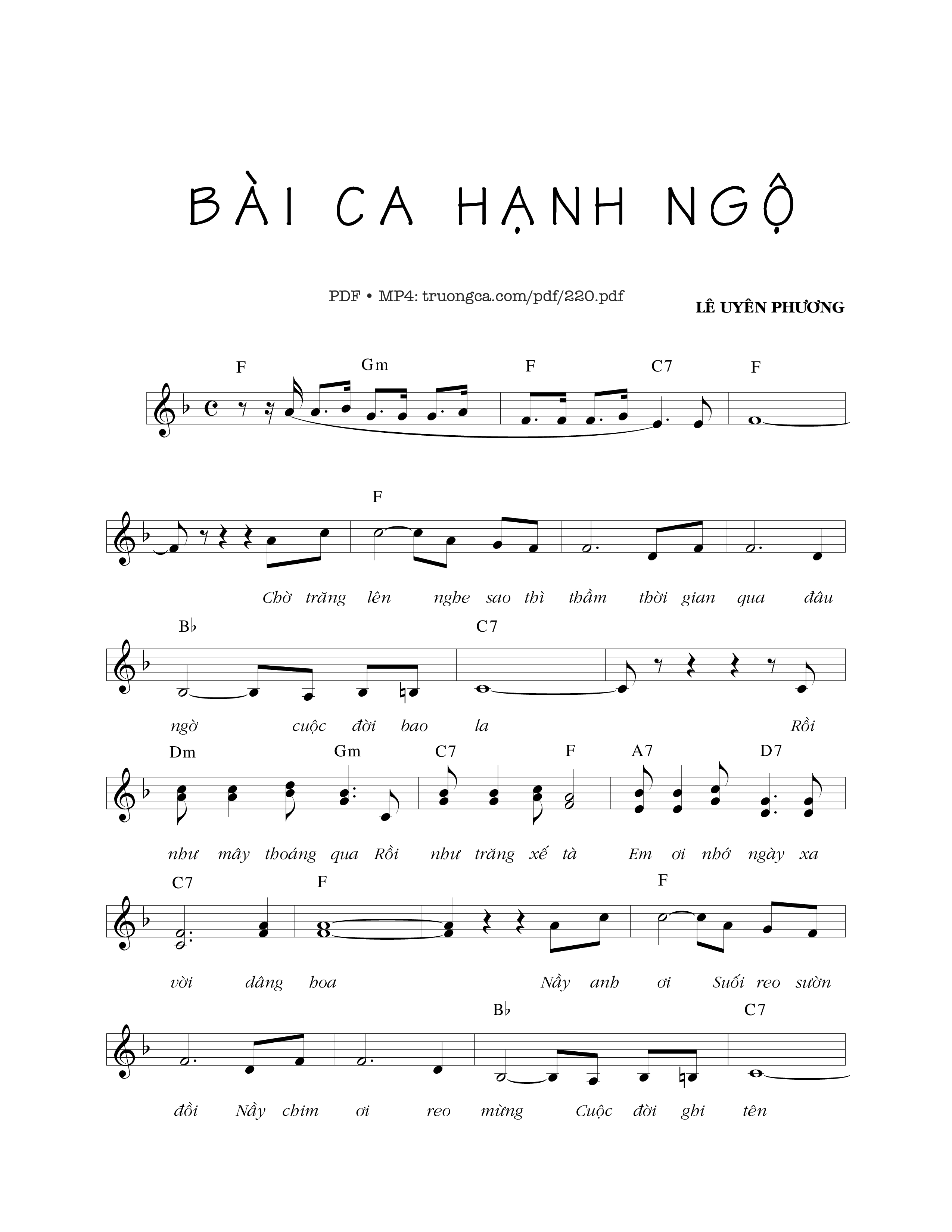 Page 1 of Sheet music PDF Bài ca hạnh ngộ - Lê Uyên Phương
