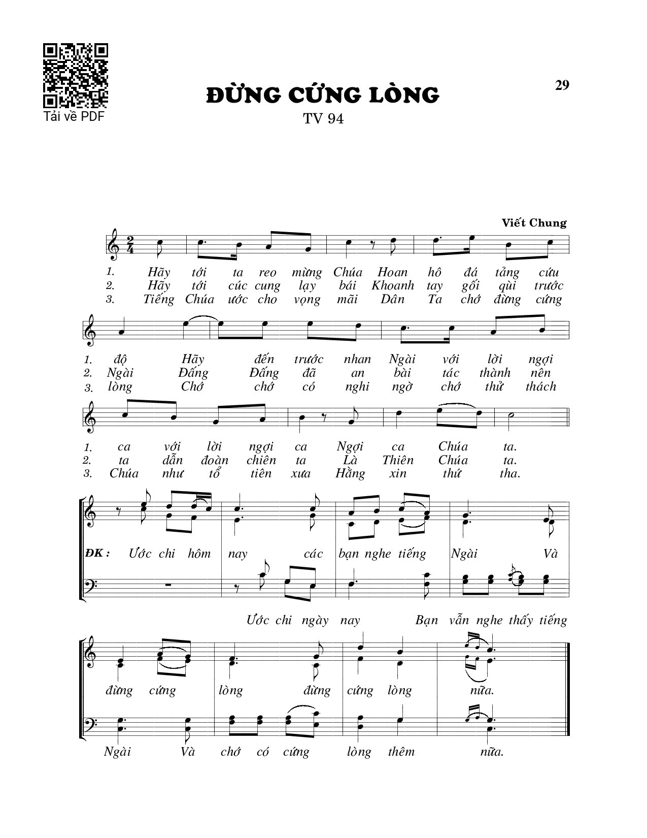 Page 1 of Sheet music PDF Đừng cứng lòng (Thánh Vịnh 94) - Viết Chung