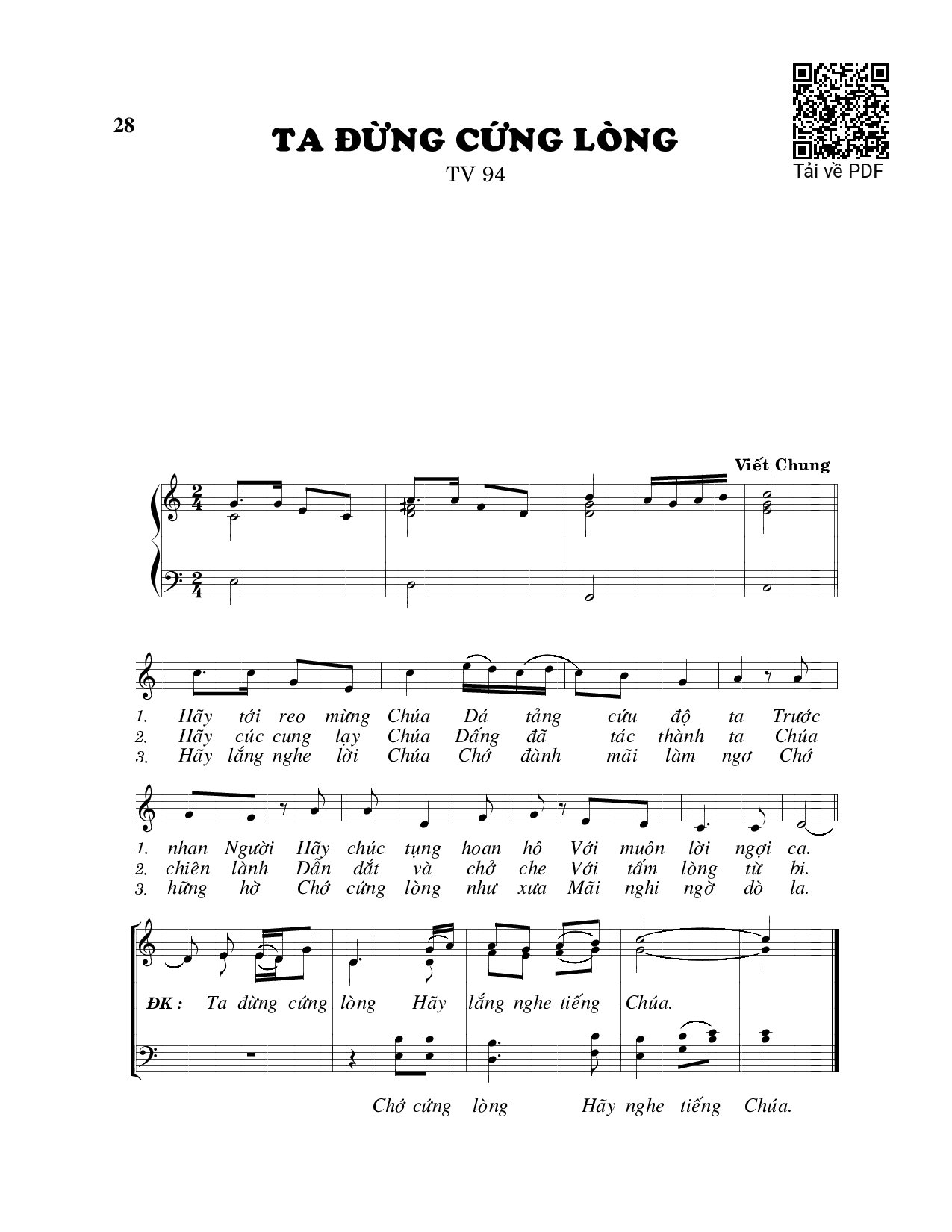 Page 1 of Sheet music PDF Ta đừng cứng lòng (Thánh Vịnh 94) - Viết Chung
