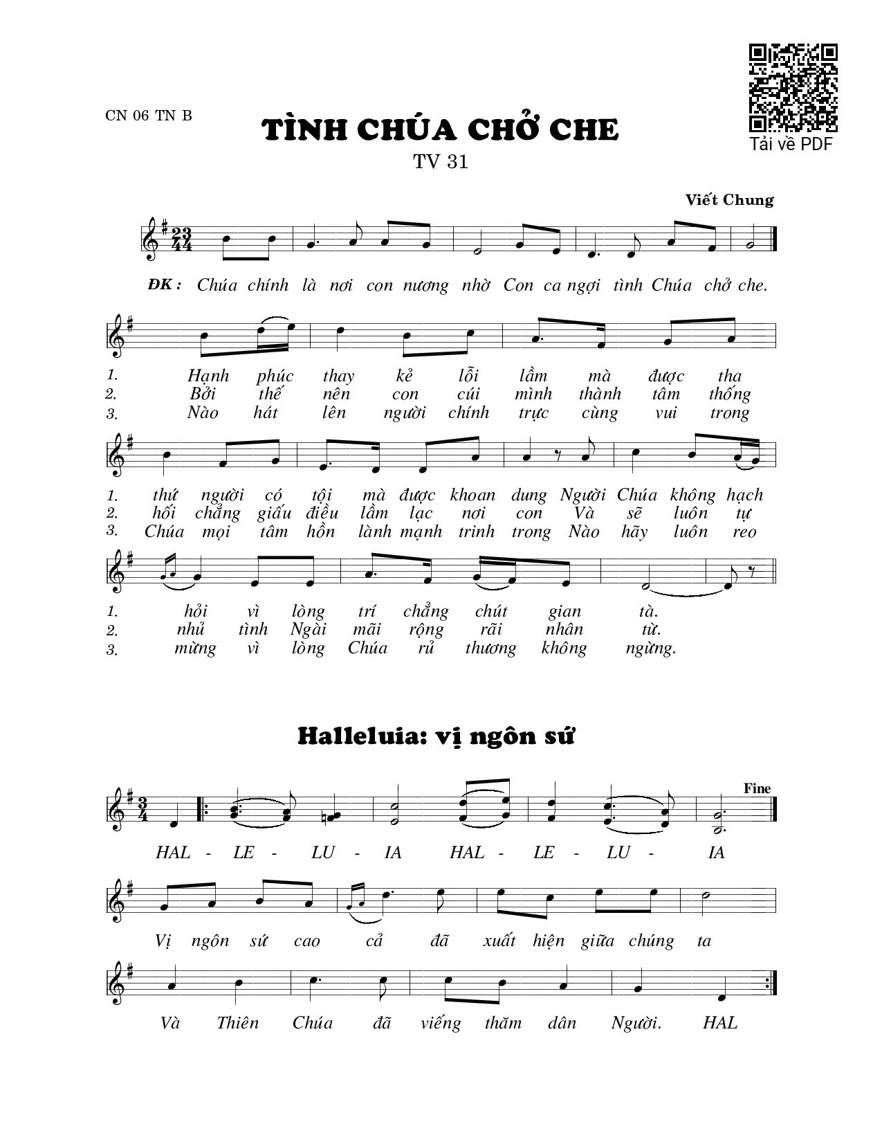 Sheet PDF of Tình Chúa chở che (Thánh Vịnh 31)