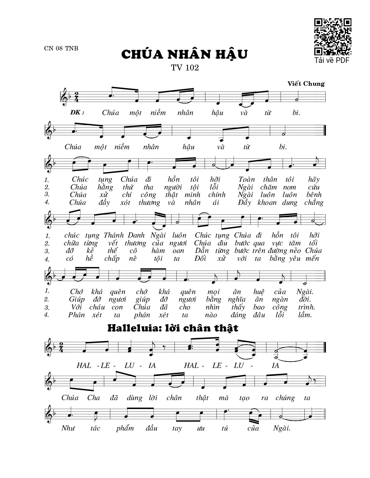 Page 1 of Sheet music PDF Chúa nhân hậu (Thánh Vịnh 102) - Viết Chung