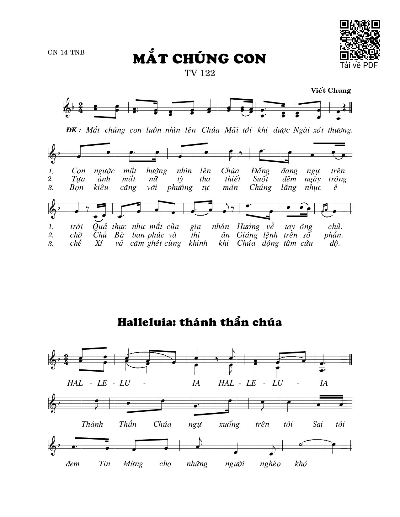 Page 1 of Sheet music PDF Mắt chúng con (Thánh Vịnh 122) - Viết Chung
