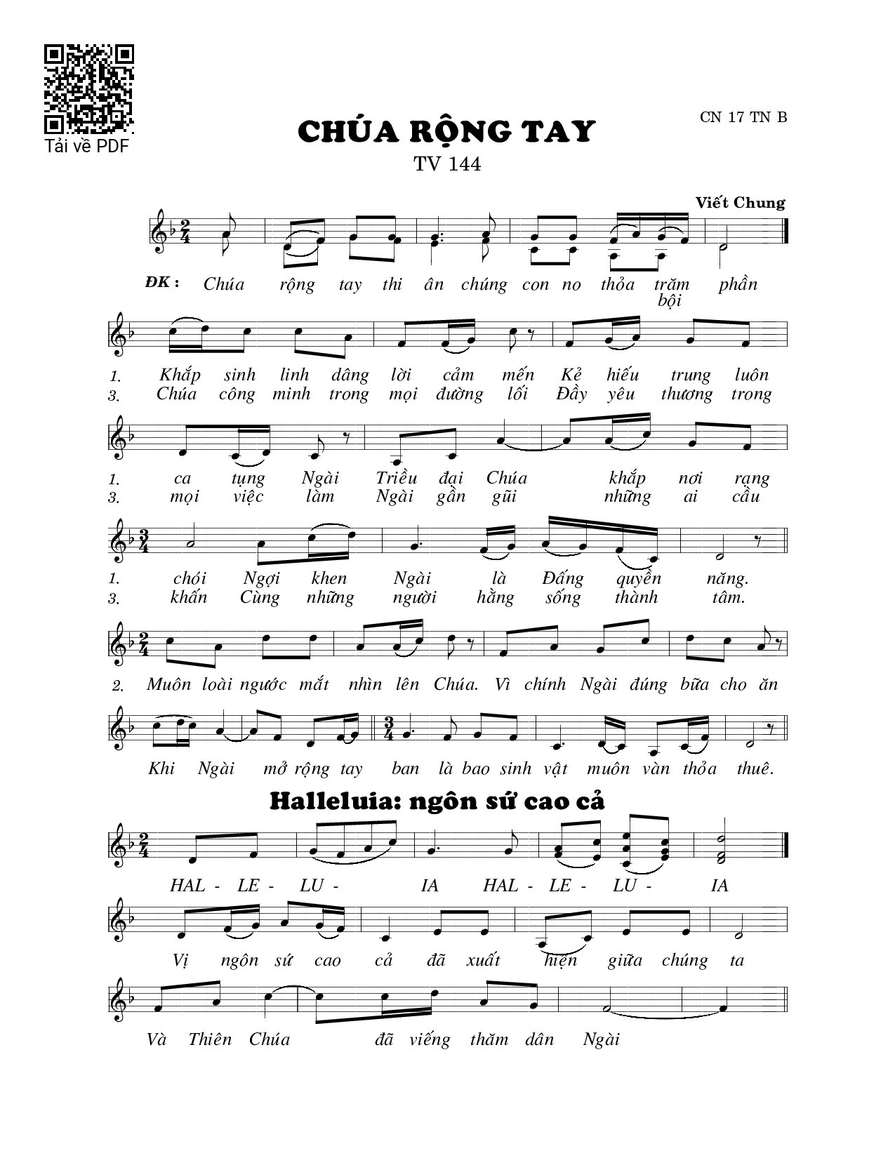 Page 1 of Sheet music PDF Chúa rộng tay (Thánh Vịnh 144) - Viết Chung