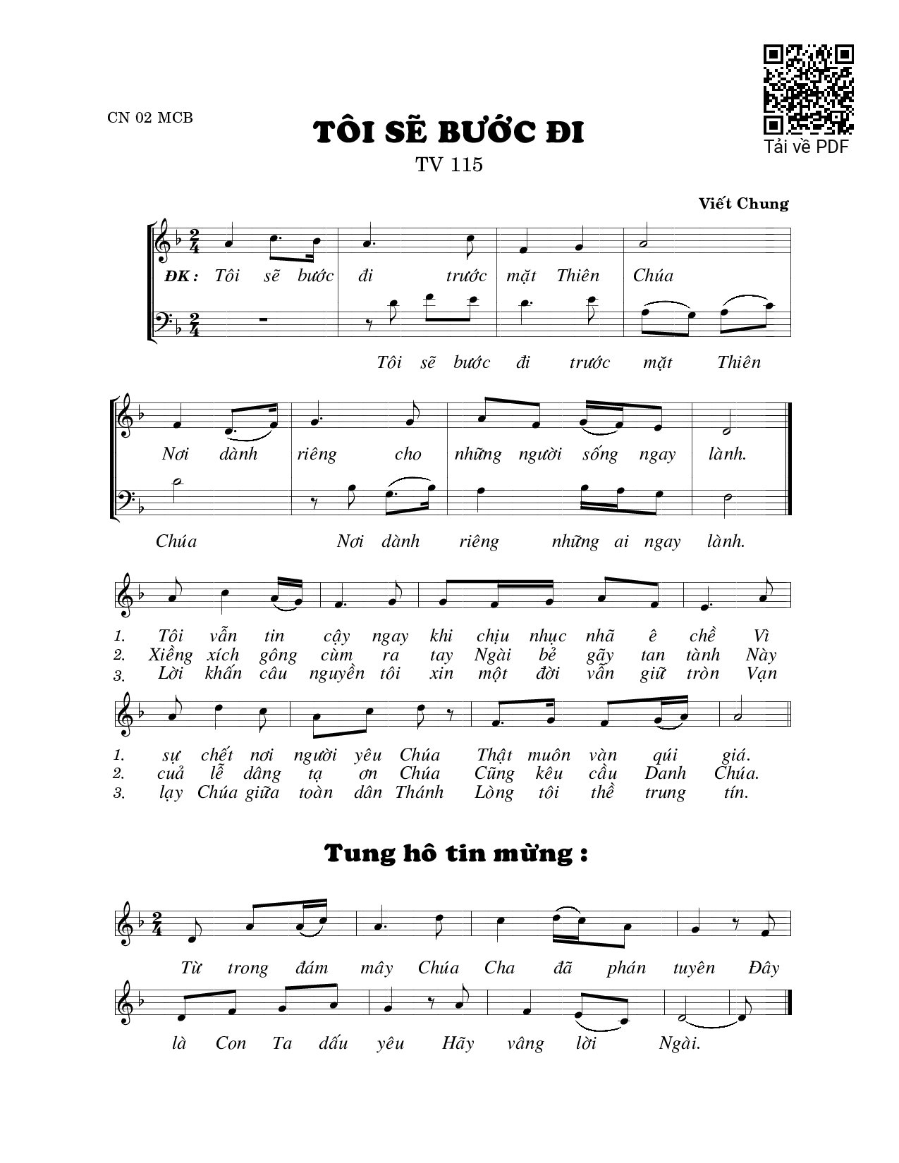 Page 1 of Sheet music PDF Tôi sẽ bước đi (Thánh Vịnh 114) - Viết Chung