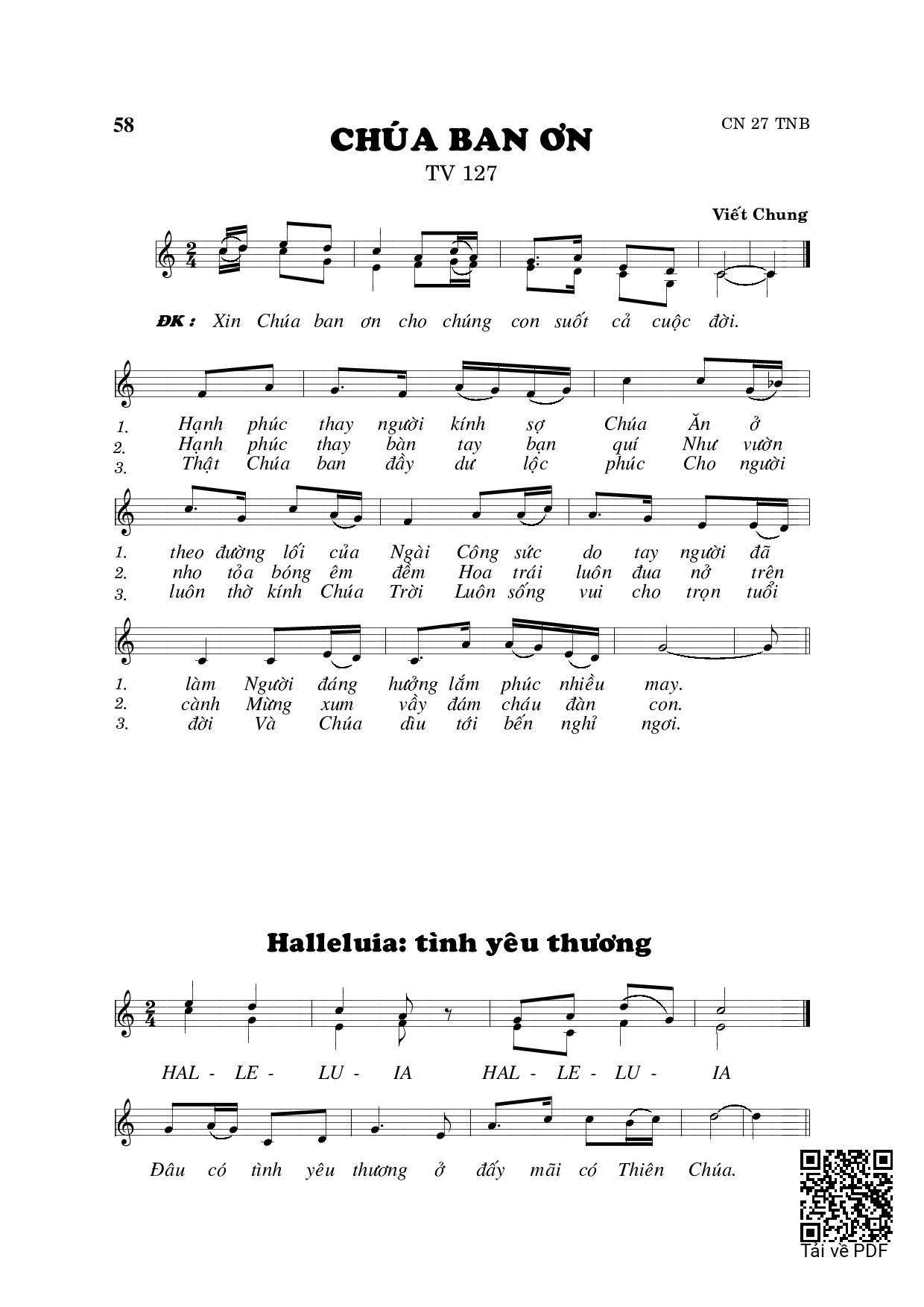 Page 1 of Sheet music PDF Chúa ban ơn (Thánh Vịnh 127) - Viết Chung
