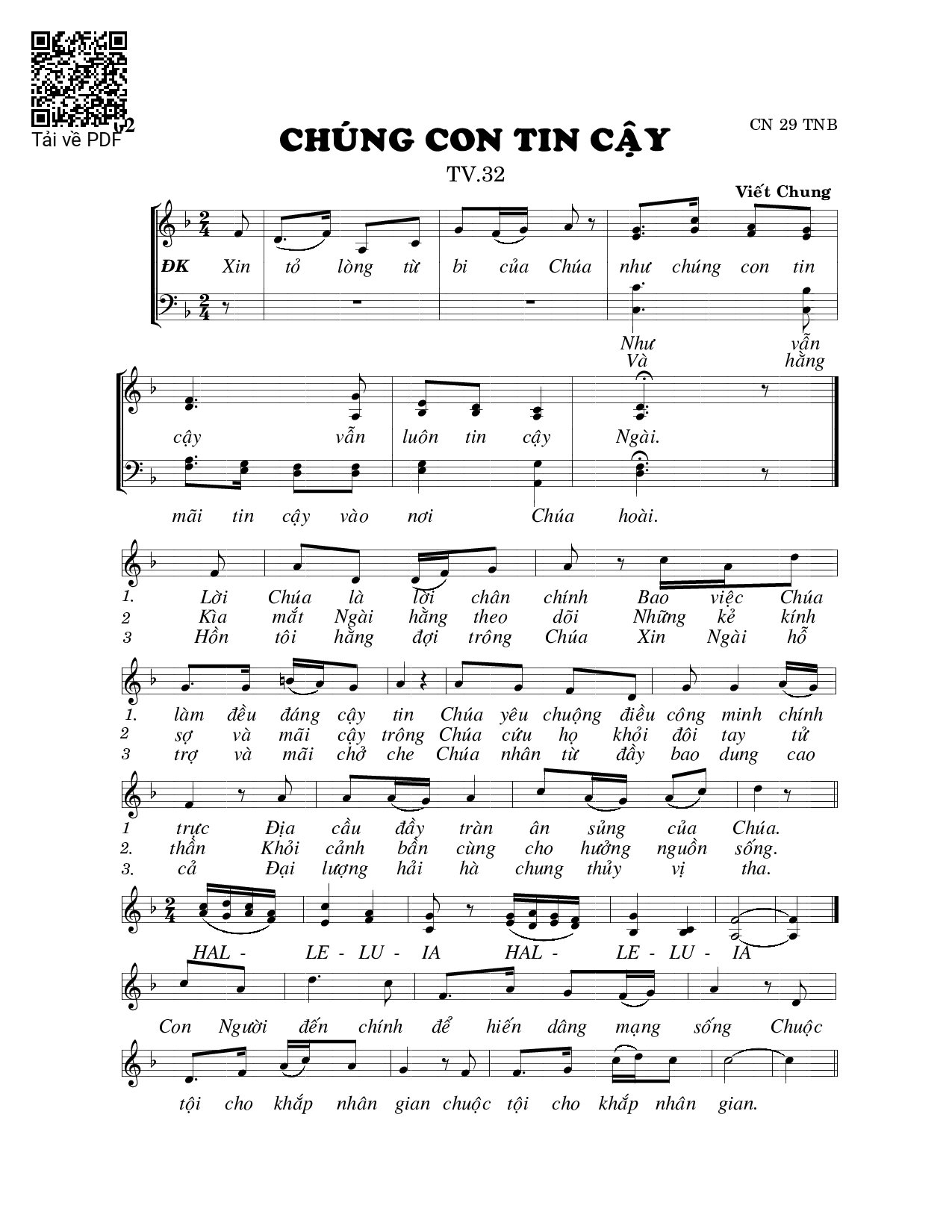 Page 1 of Sheet music PDF Chúng con tin cậy (Thánh Vịnh 32) - Viết Chung