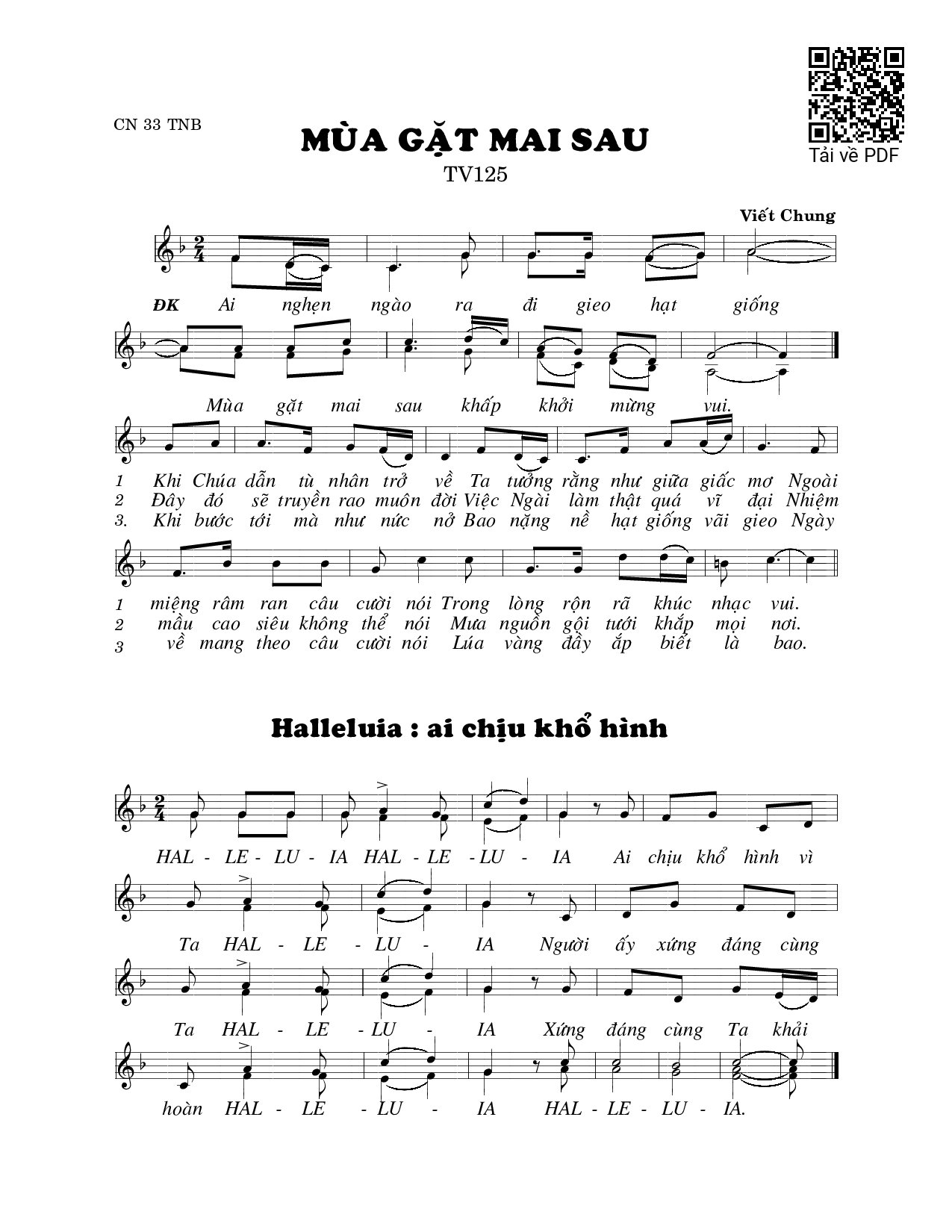 Page 1 of Sheet music PDF Mùa gặt mai sau (Thánh Vịnh 125) - Viết Chung