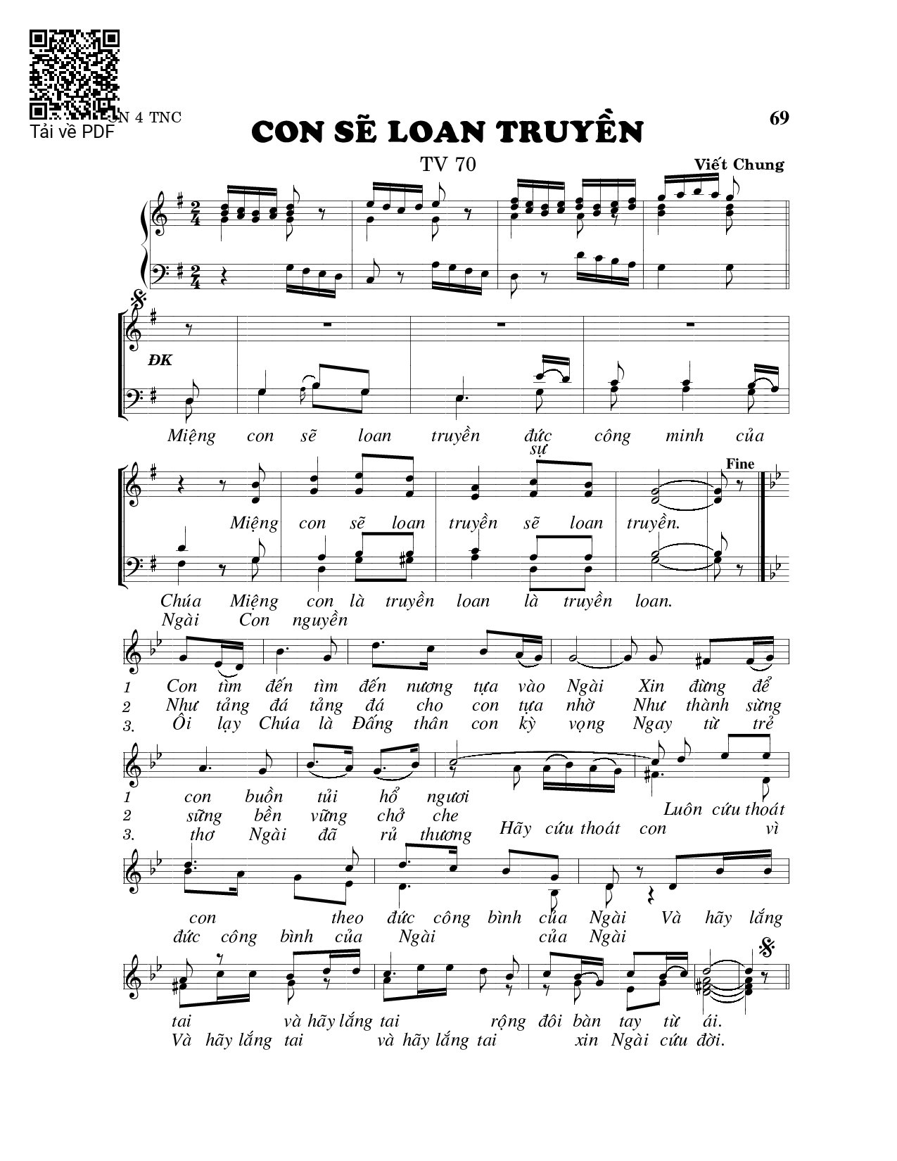 Sheet PDF of Con sẽ loan truyền (Thánh Vịnh 70)