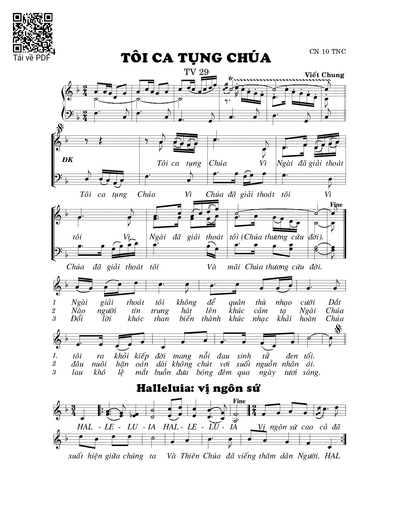Page 1 of Sheet music PDF Tôi ca tụng Chúa (Thánh Vịnh 29) - Viết Chung