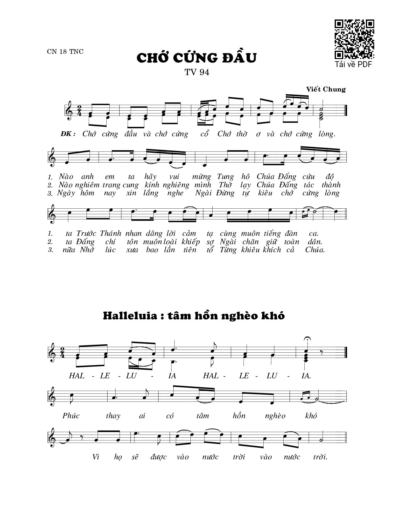 Page 1 of Sheet music PDF Chớ cứng đầu (Thánh Vịnh 94) - Viết Chung