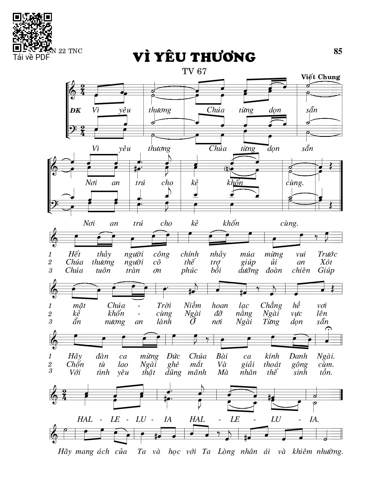 Page 1 of Sheet music PDF Vì yêu thương (Thánh Vịnh 67) - Viết Chung