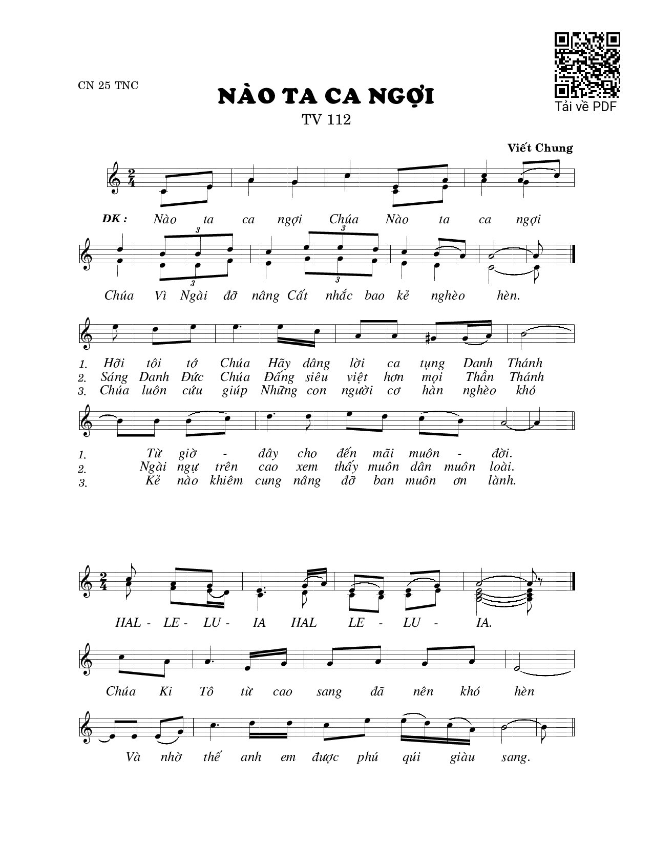 Page 1 of Sheet music PDF Nào ta ca ngợi (Thánh Vịnh 112) - Viết Chung