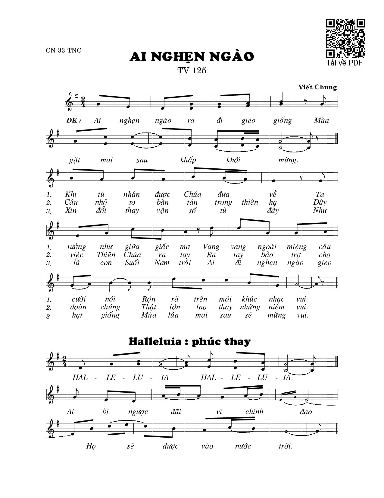 Sheet PDF of Ai nghẹn ngào (Thánh Vịnh 125)