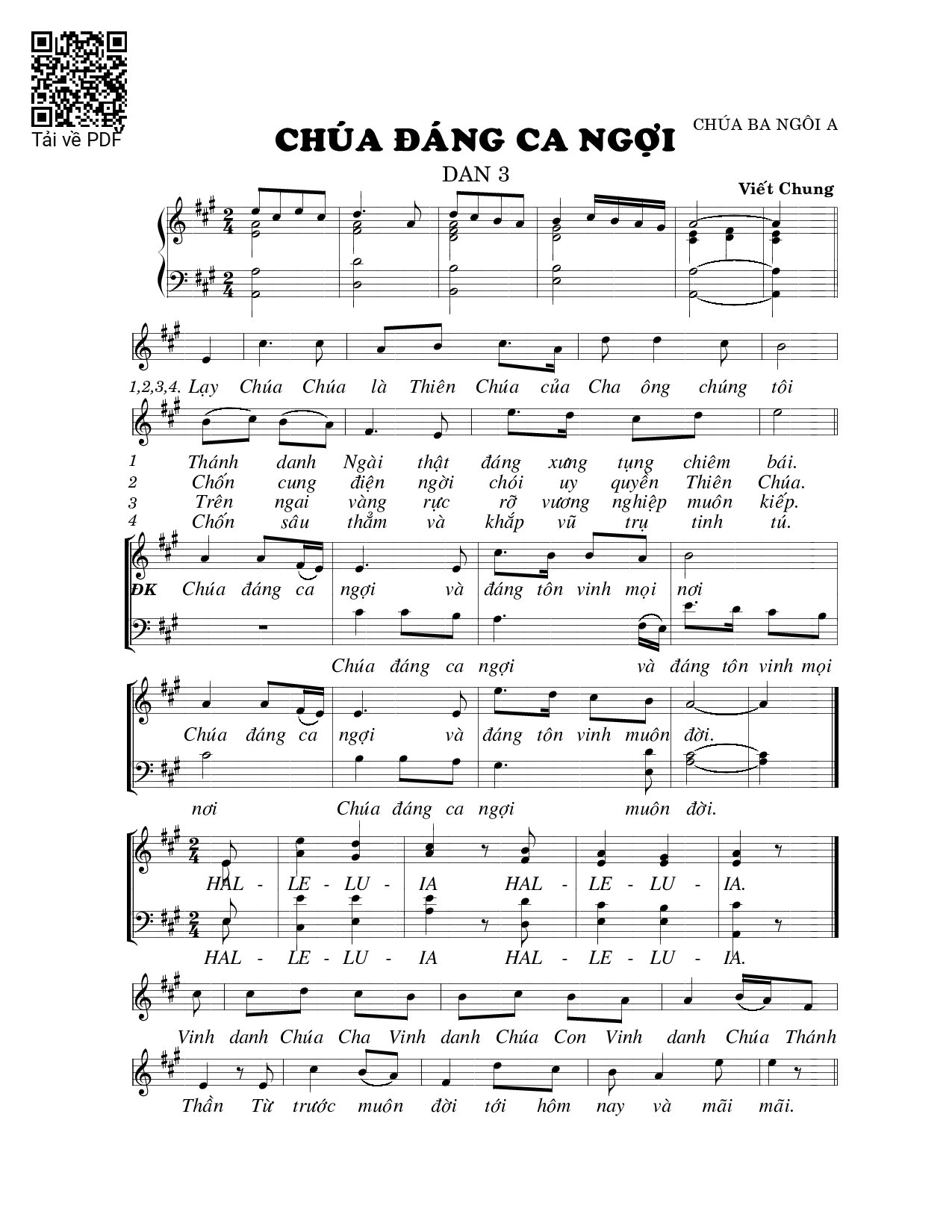 Page 1 of Sheet music PDF Chúa đáng ca ngợi (Dn. 3) - Viết Chung