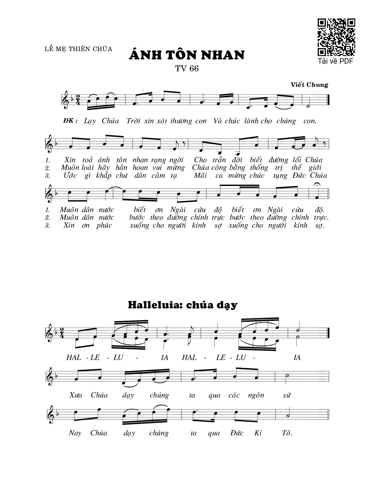 Page 1 of Sheet music PDF Ánh tôn nhan (Thánh Vịnh 66) - Viết Chung
