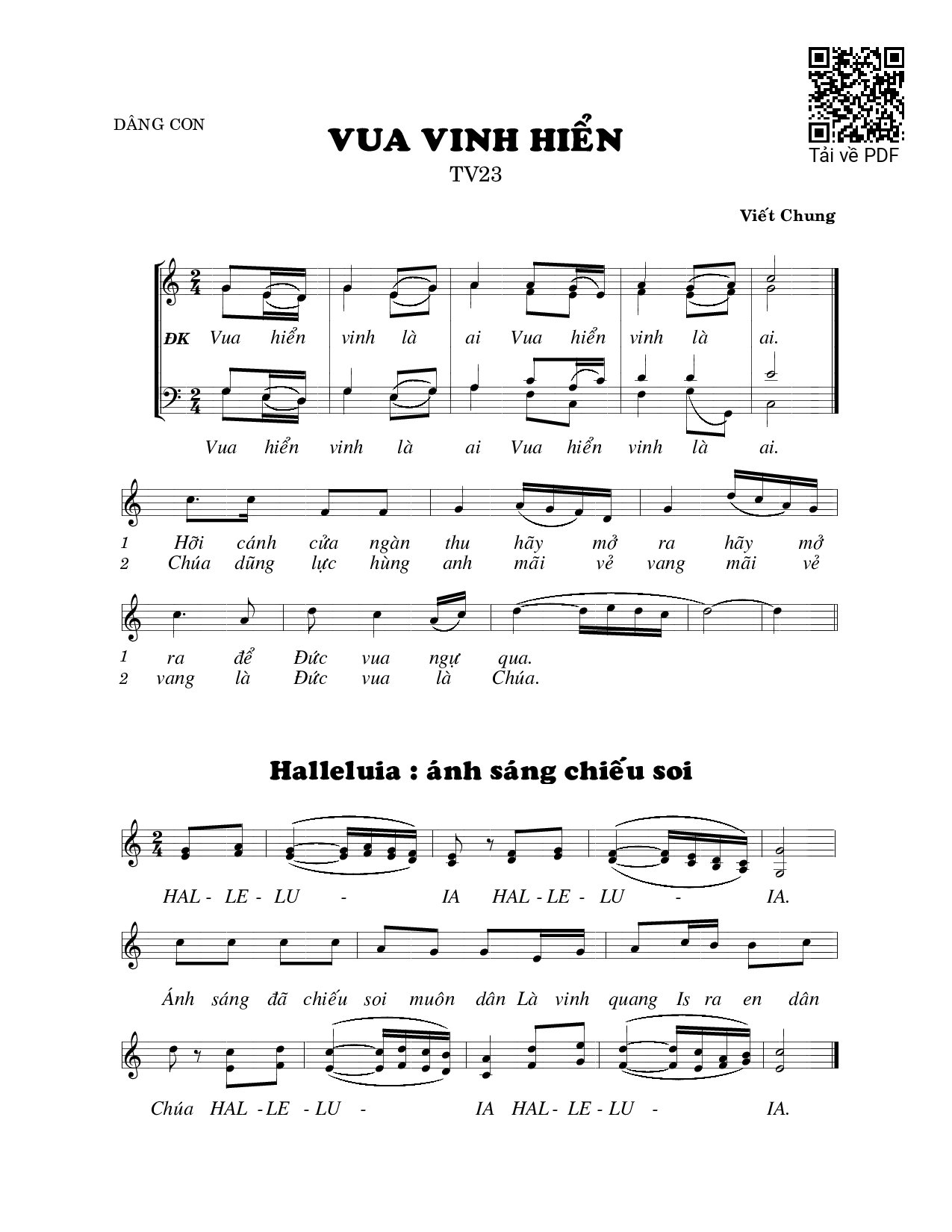 Page 1 of Sheet music PDF Vua vinh hiển (Thánh Vịnh 23) - Viết Chung