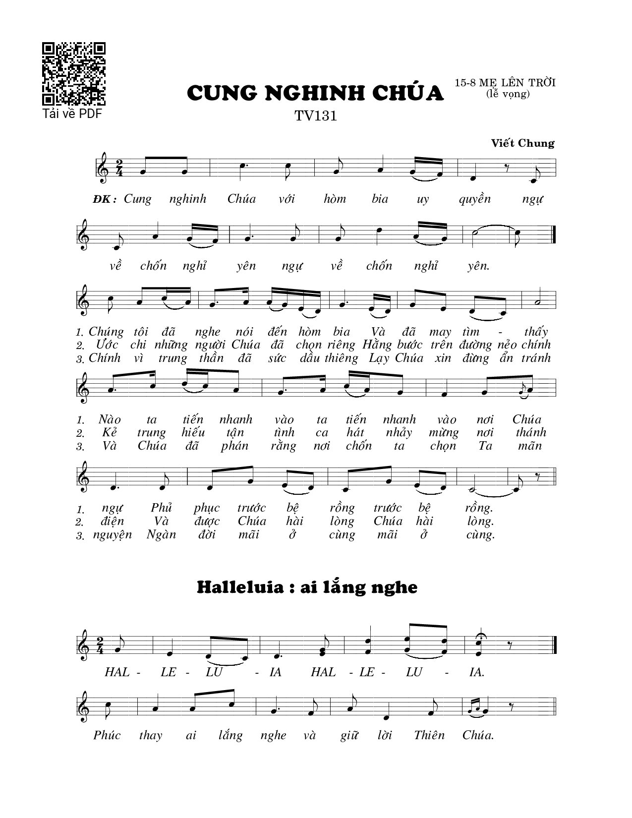 Page 1 of Sheet music PDF Cung nghinh Chúa (Thánh Vịnh 131) - Viết Chung