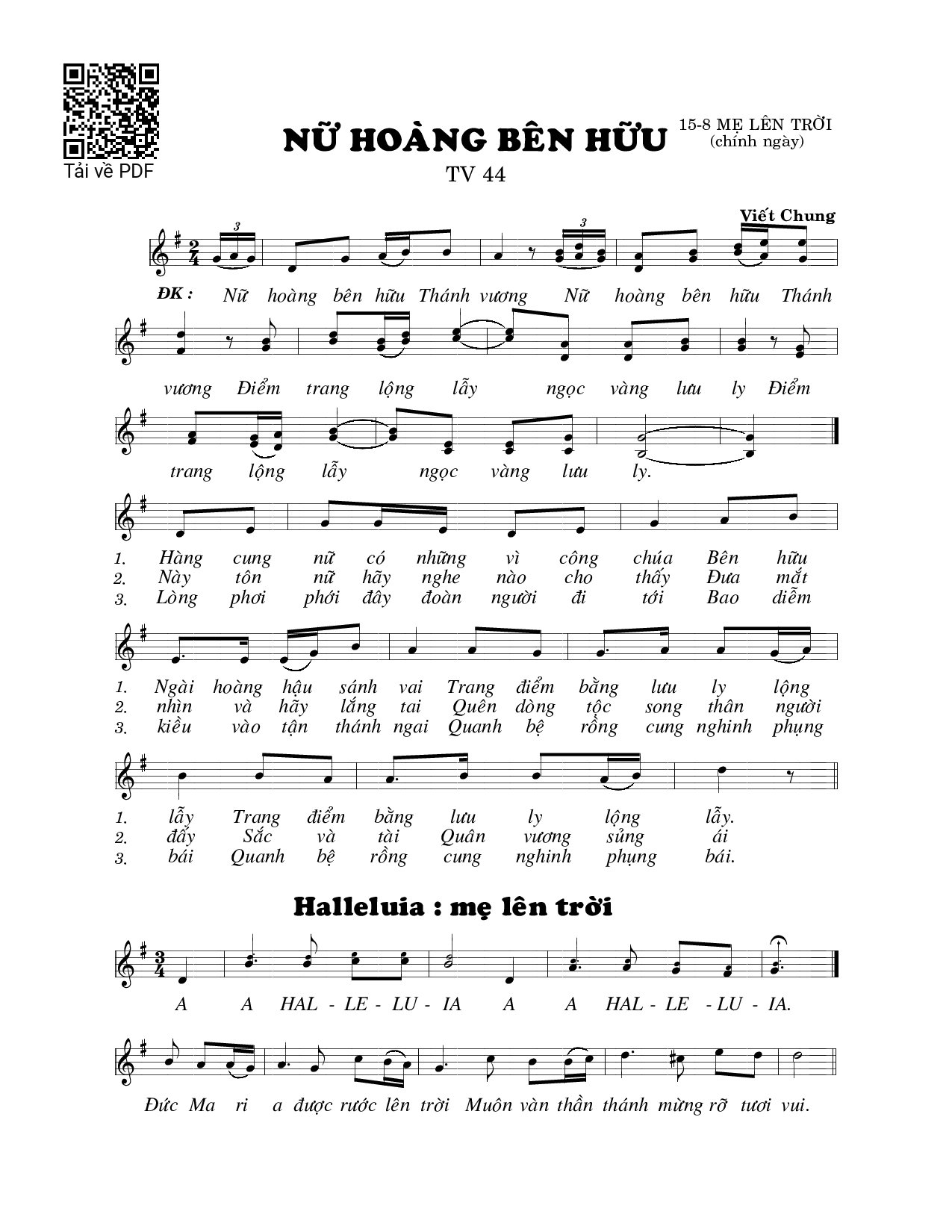 Sheet PDF of Nữ hoàng bên hữu (Thánh Vịnh 44)