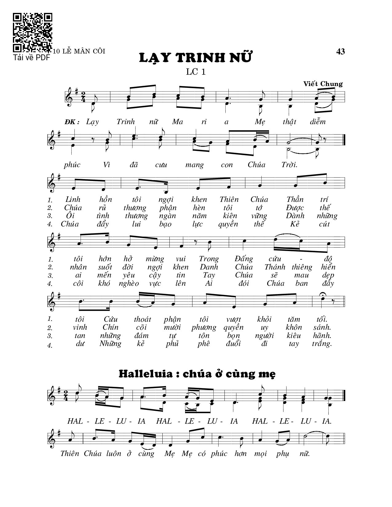 Page 1 of Sheet music PDF Lạy trinh nữ (Lc. 1) - Viết Chung