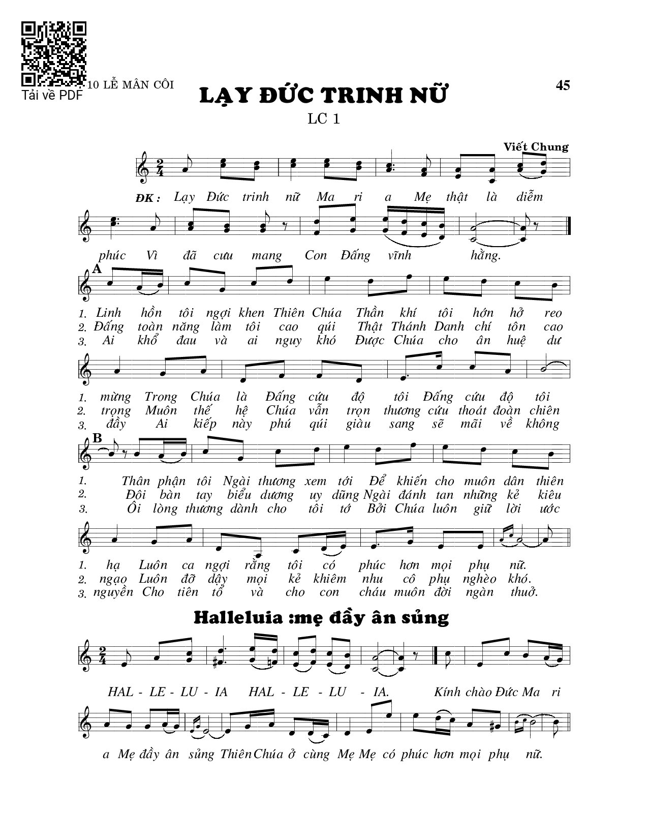 Page 1 of Sheet music PDF Lạy đức trinh nữ (Lc. 1) - Viết Chung