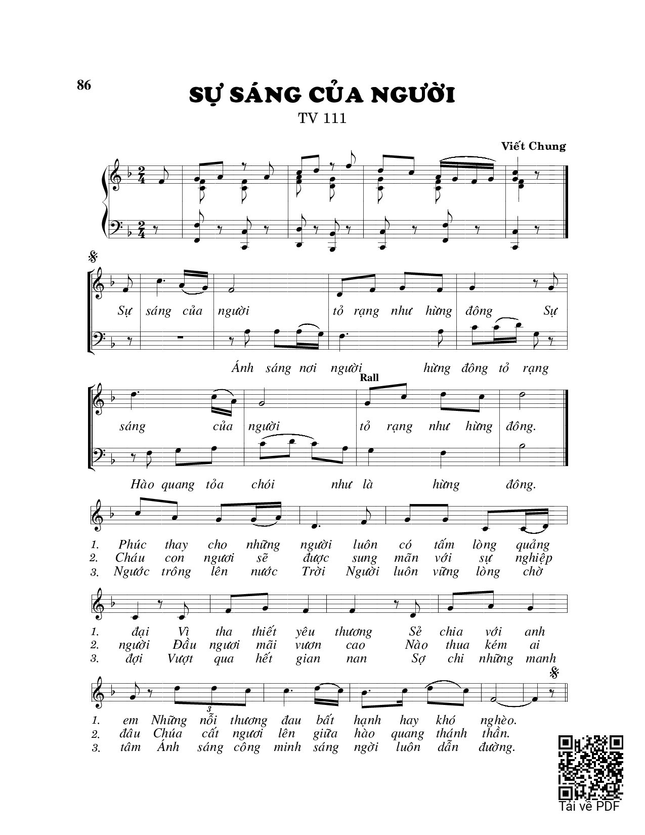 Page 1 of Sheet music PDF Sự sáng của Người - Viết Chung