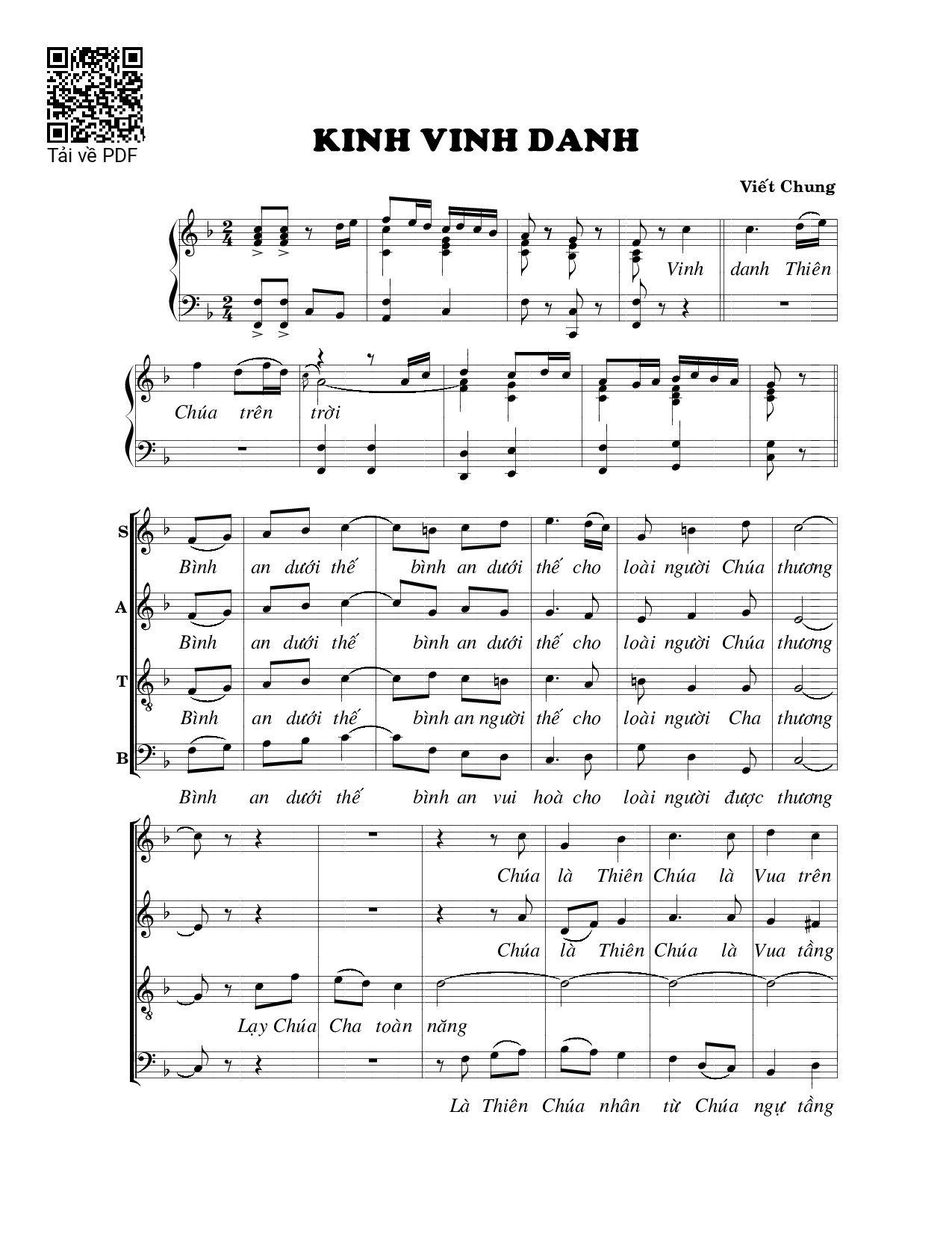 Sheet PDF of Kinh vinh danh - Viết Chung