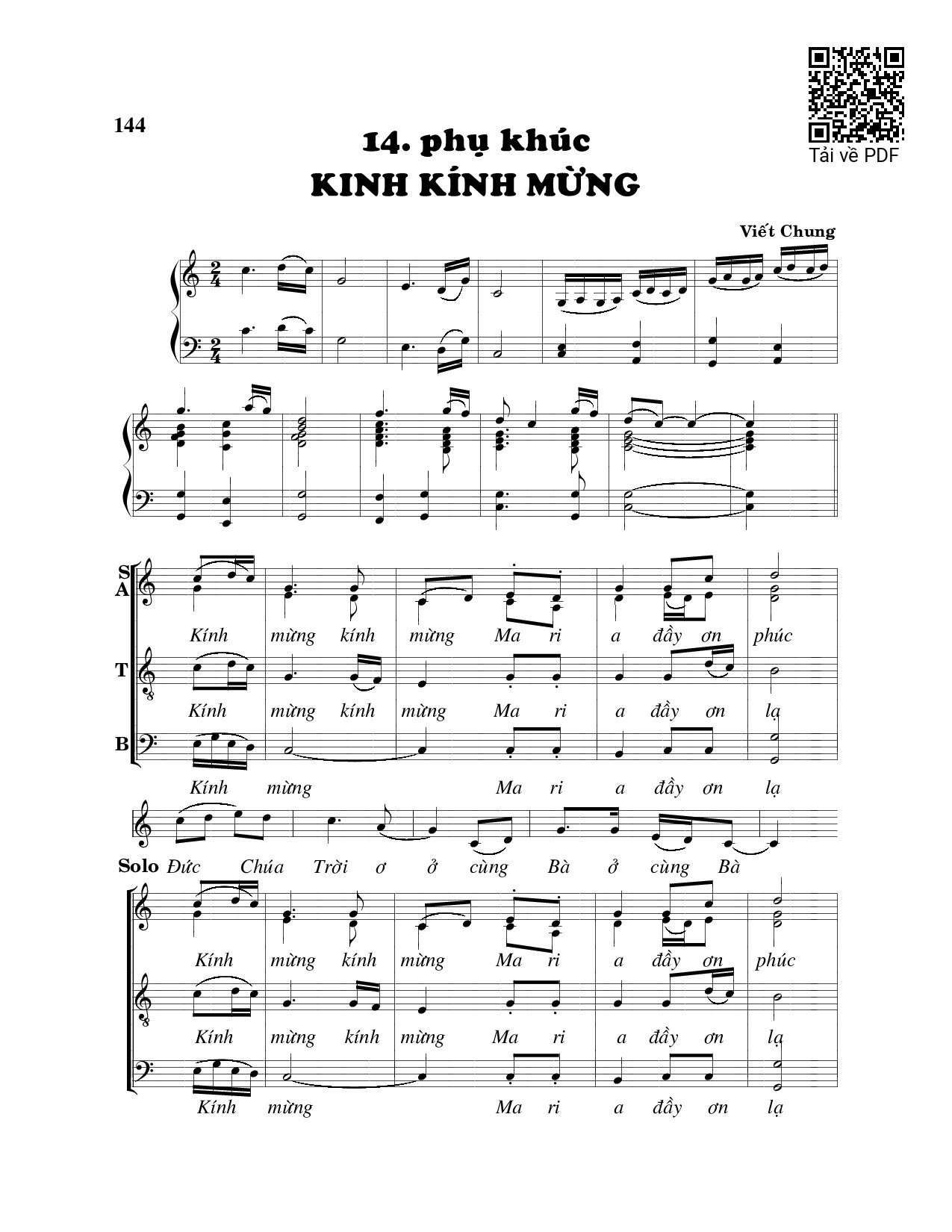 Sheet PDF of Phụ khúc Kinh Kính Mừng