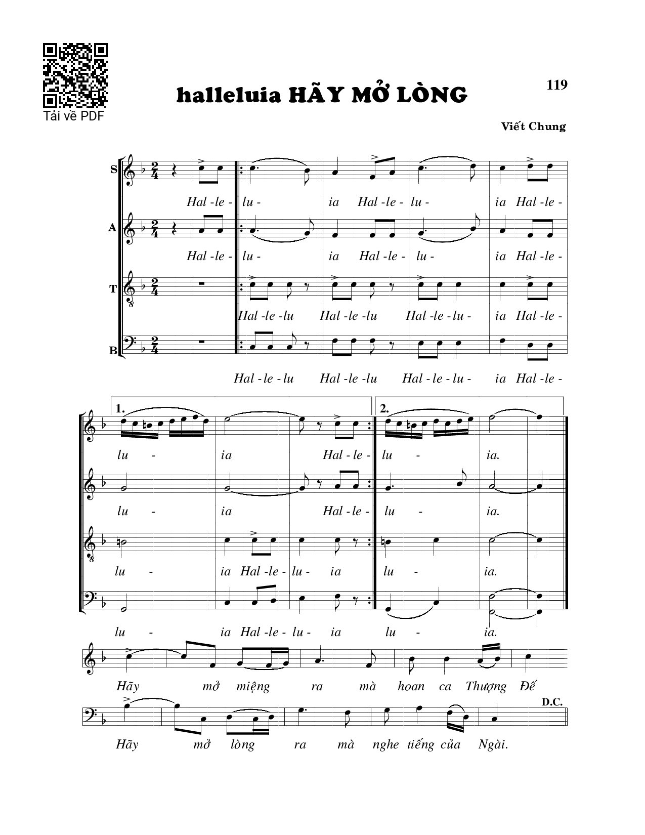 Page 1 of Sheet music PDF Alleluia Hãy mở lòng - Viết Chung