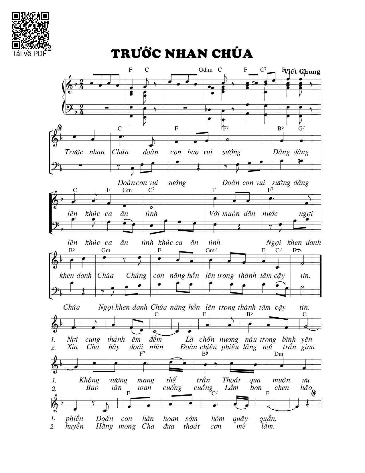 Page 1 of Sheet music PDF Trước nhan Chúa - Viết Chung