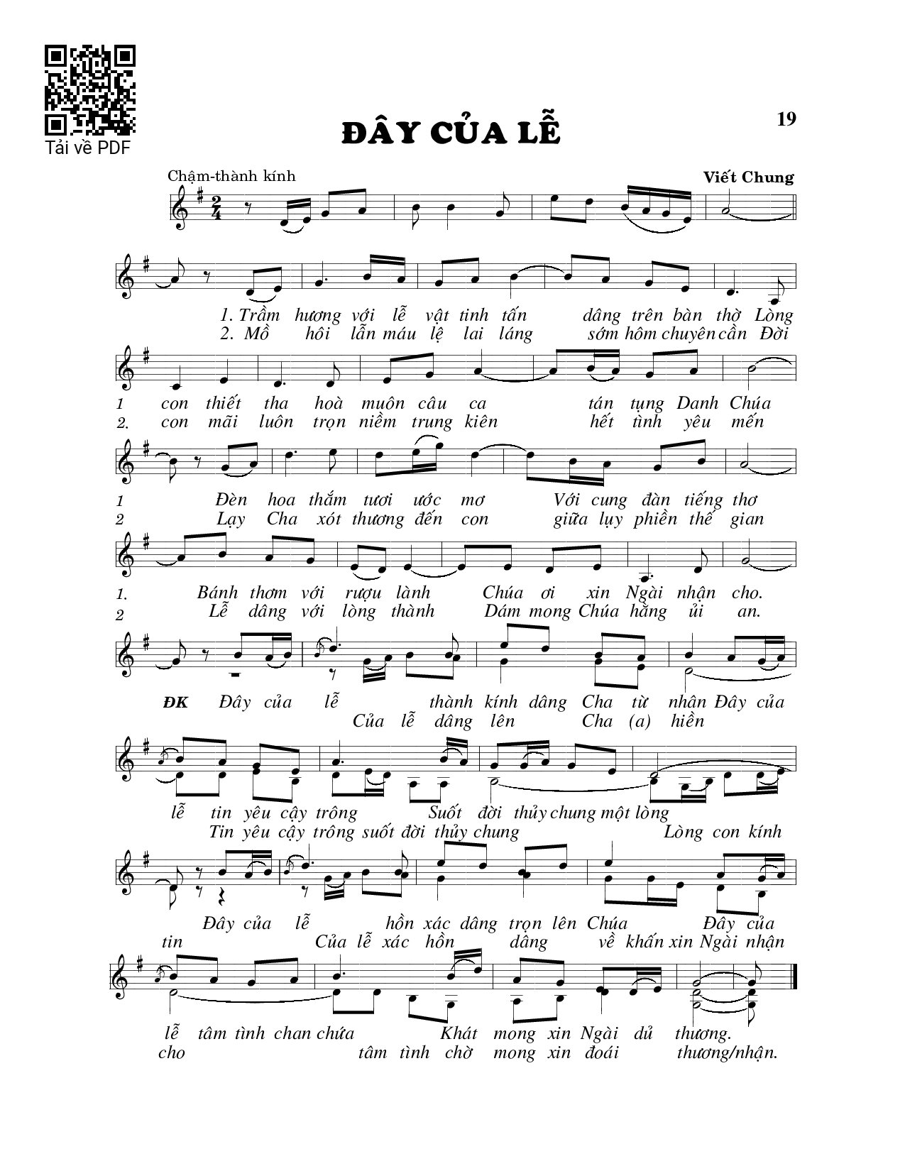 Page 1 of Sheet music PDF Đây của lễ - Viết Chung