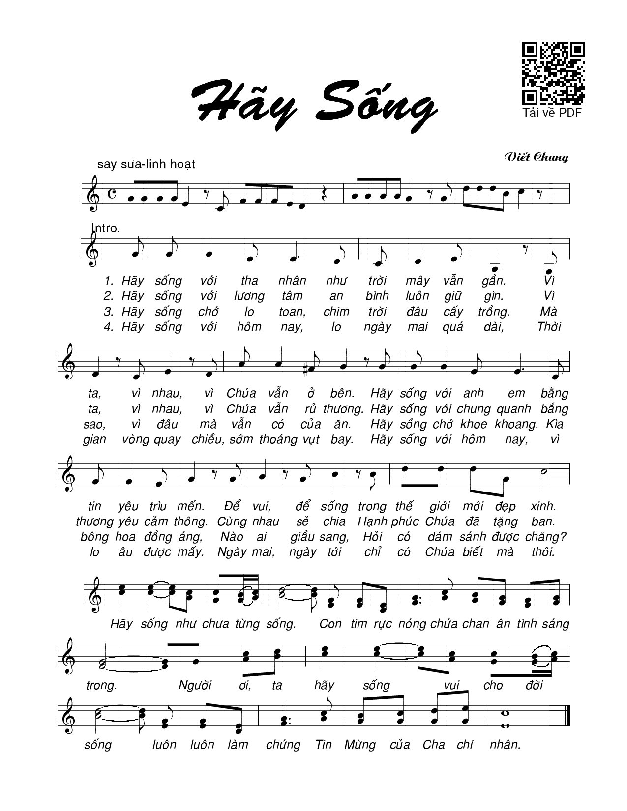 Page 1 of Sheet music PDF Hãy sống - Viết Chung