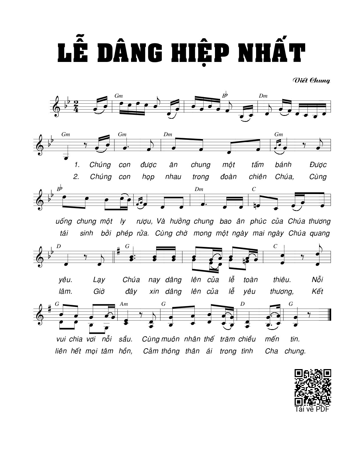 Page 1 of Sheet music PDF Lễ dâng hiệp nhất - Viết Chung