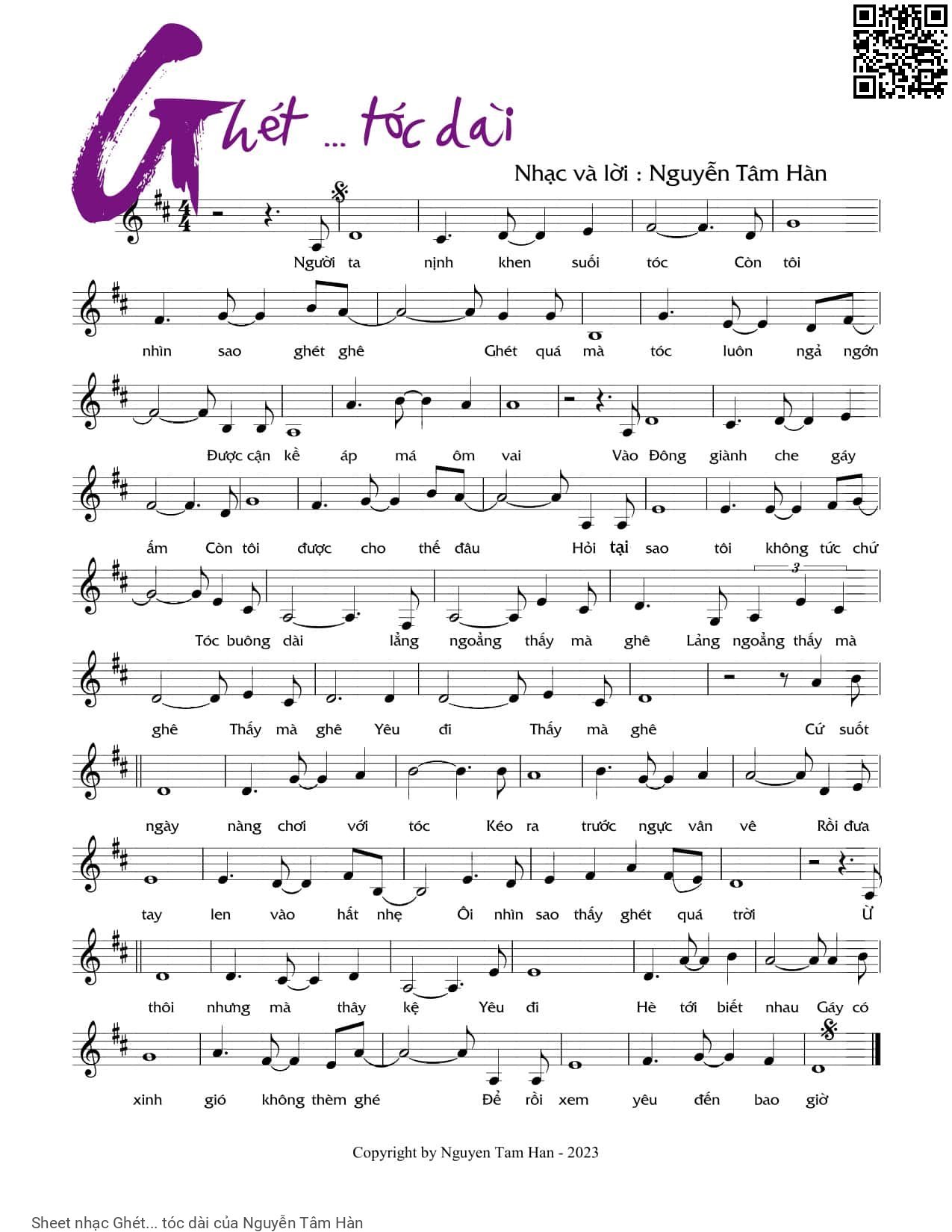 Sheet PDF of Ghét... tóc dài