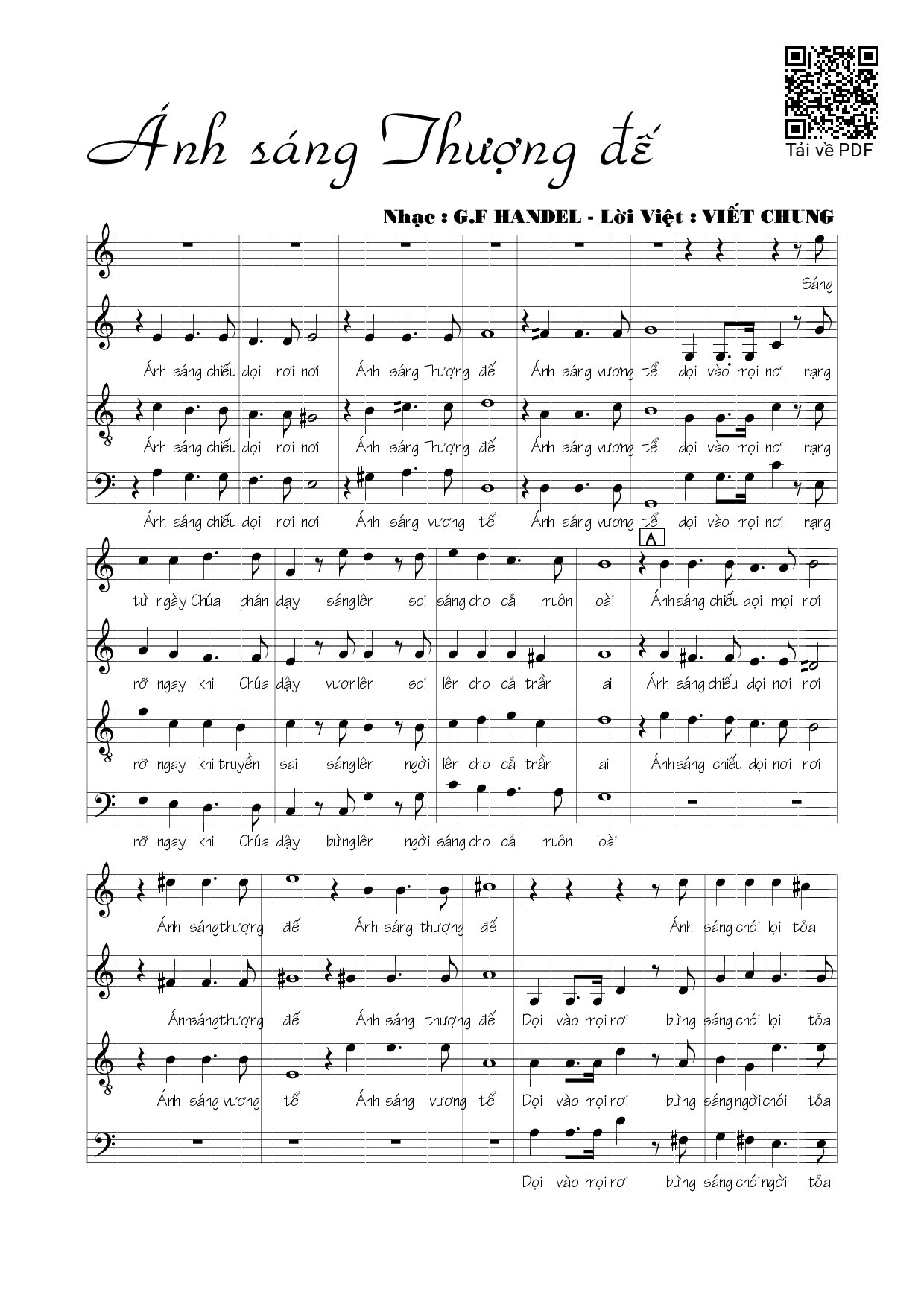Page 1 of Sheet music PDF Ánh sáng Thượng Đế - Viết Chung