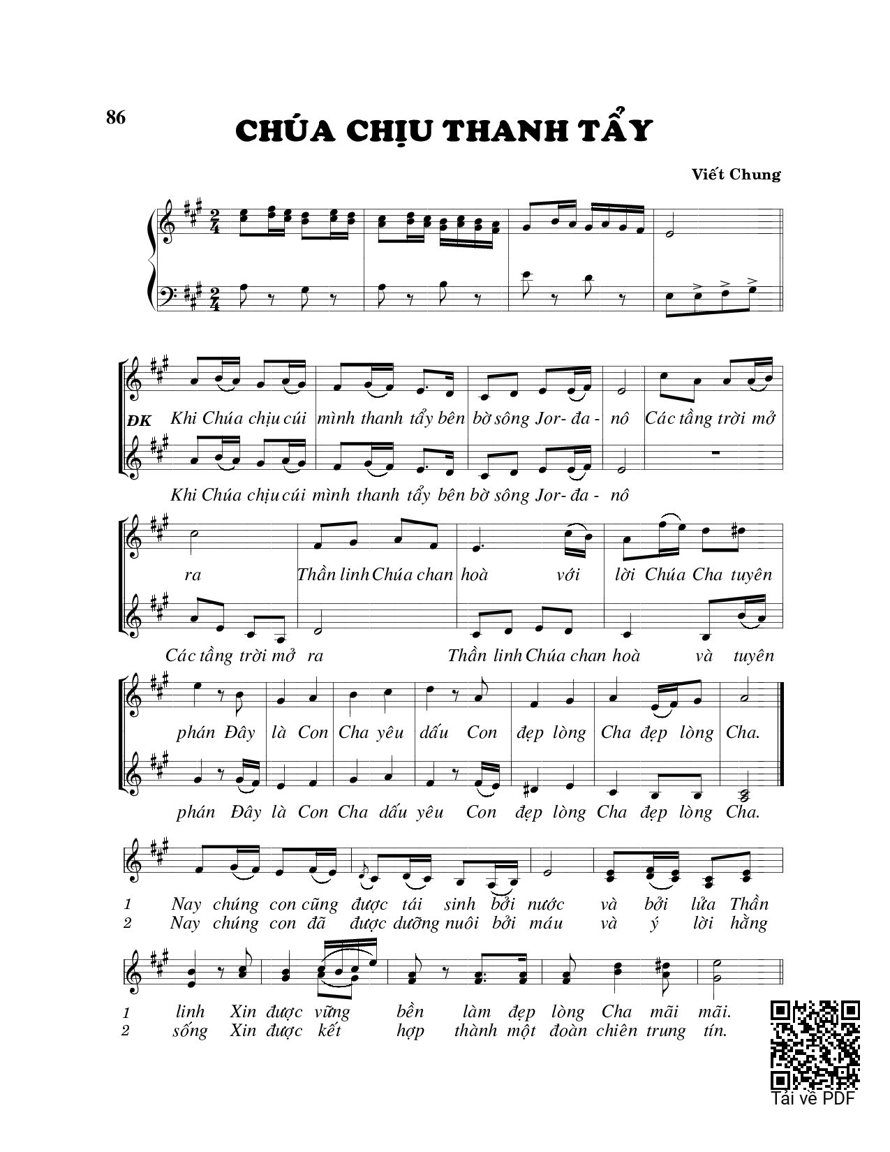Page 1 of Sheet music PDF Chúa chịu thanh tẩy - Viết Chung