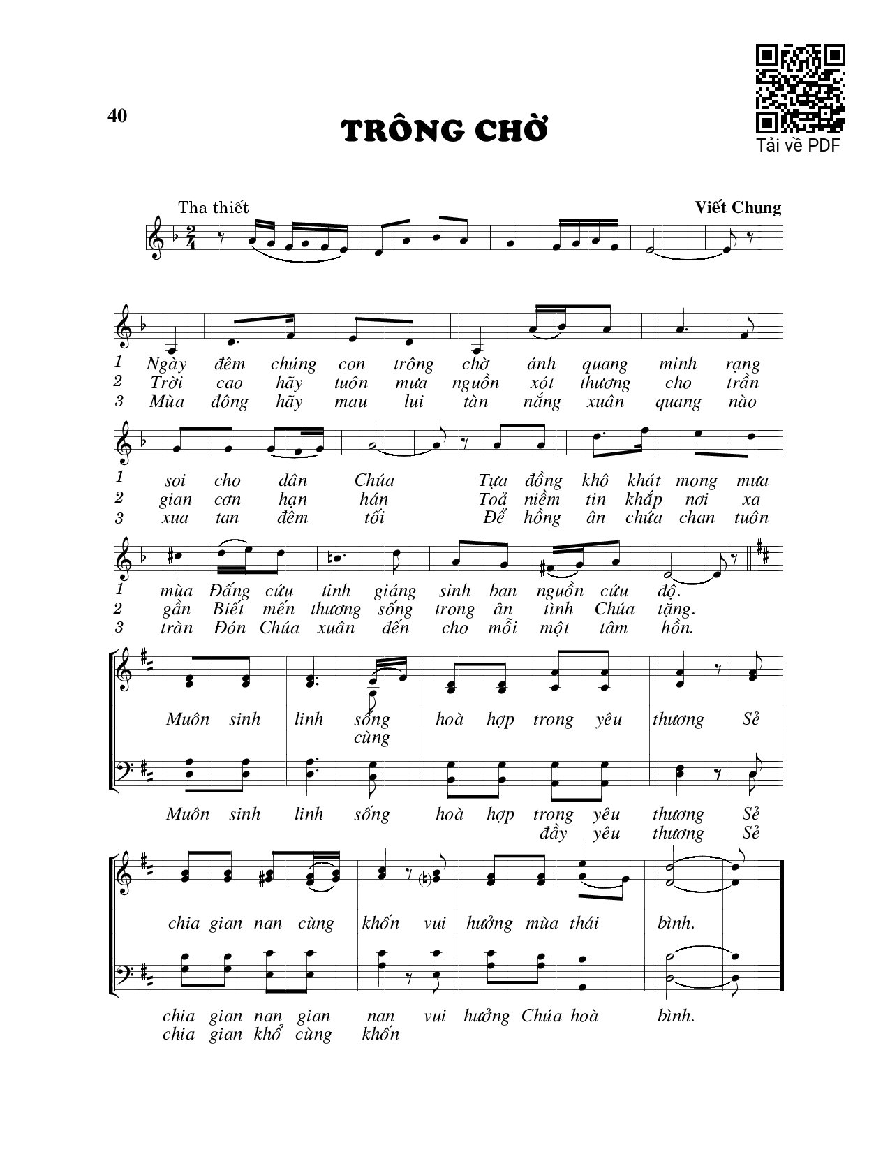 Page 1 of Sheet music PDF Trông chờ - Viết Chung