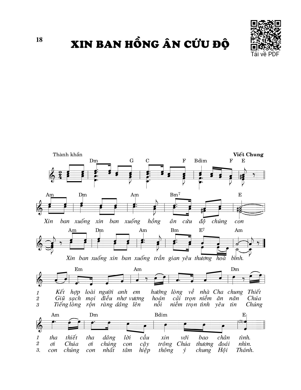 Page 1 of Sheet music PDF Xin ban hồng ân cứu độ - Viết Chung