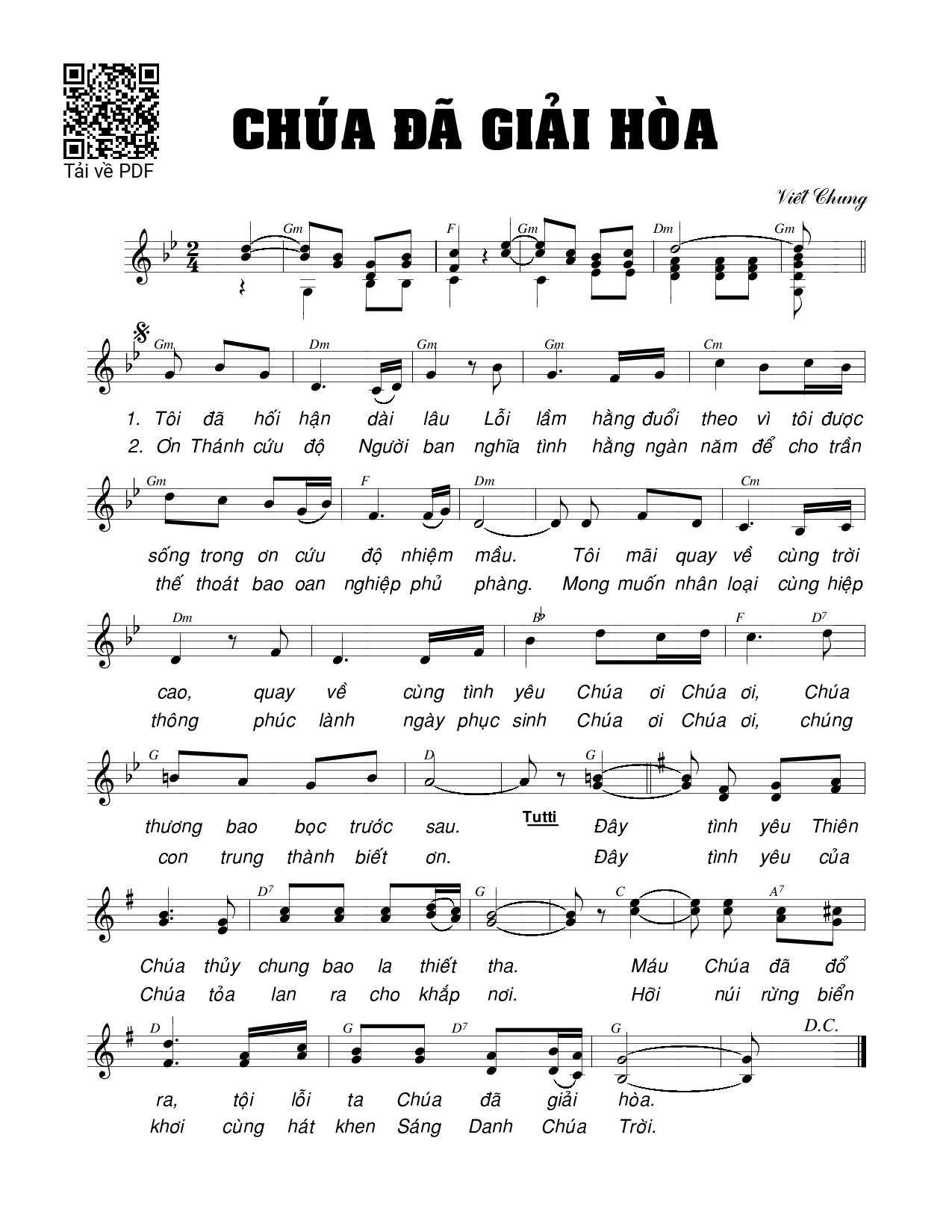 Page 1 of Sheet music PDF Chúa đã giải hòa - Viết Chung