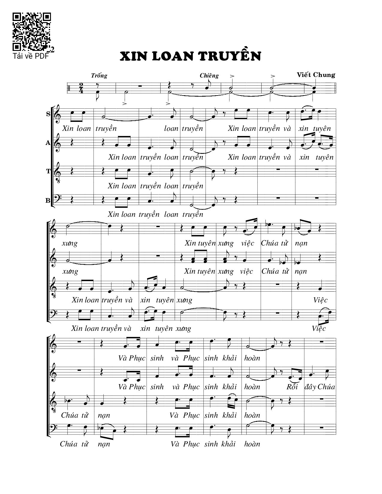 Sheet PDF of Xin loan truyền